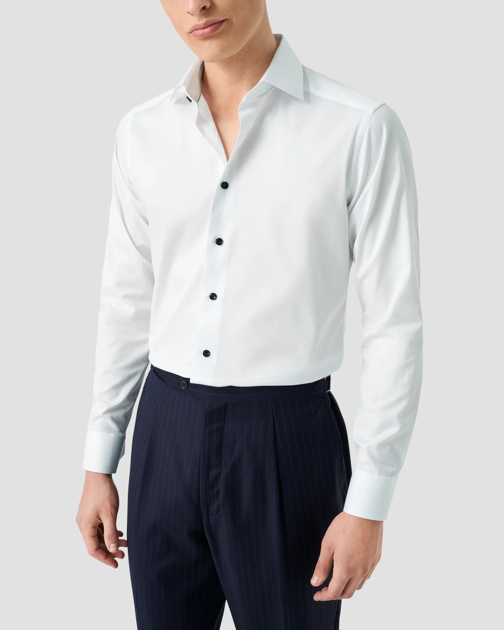 Eton - white solid black buttons signature twill shirt