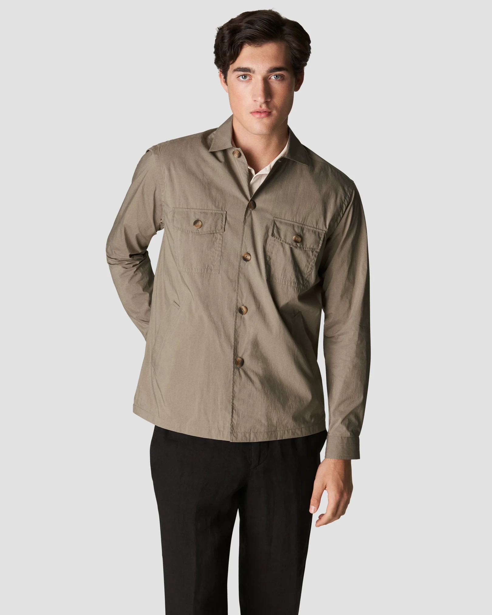 Eton - dark brown cotton and nylon overshirt