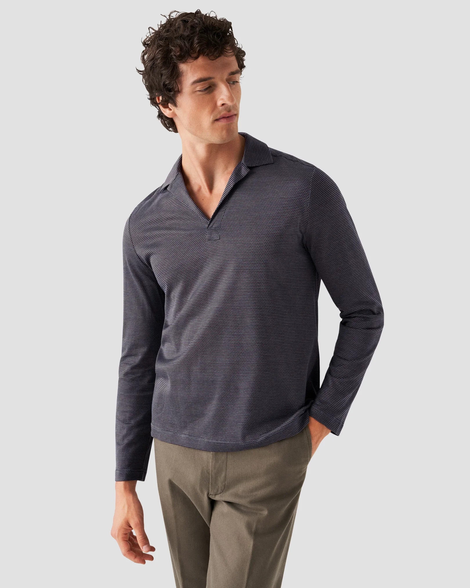 Eton - dark red open collar knitted jersey