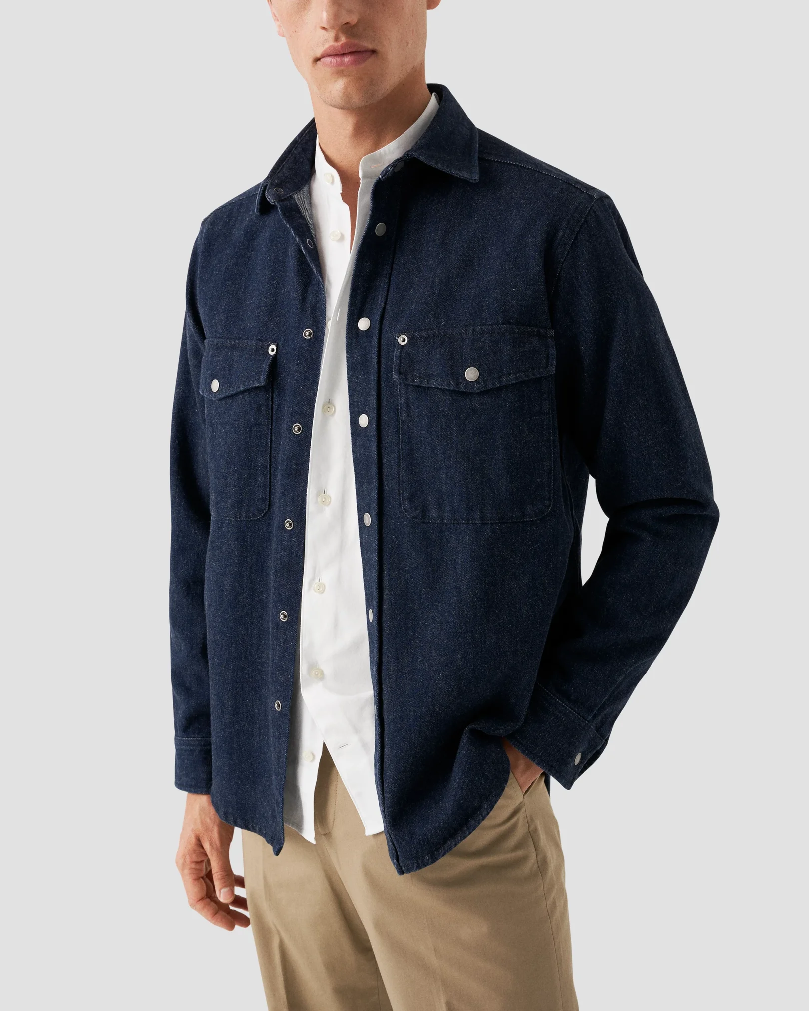 Eton - White Solid Oxford Band Collar Shirt