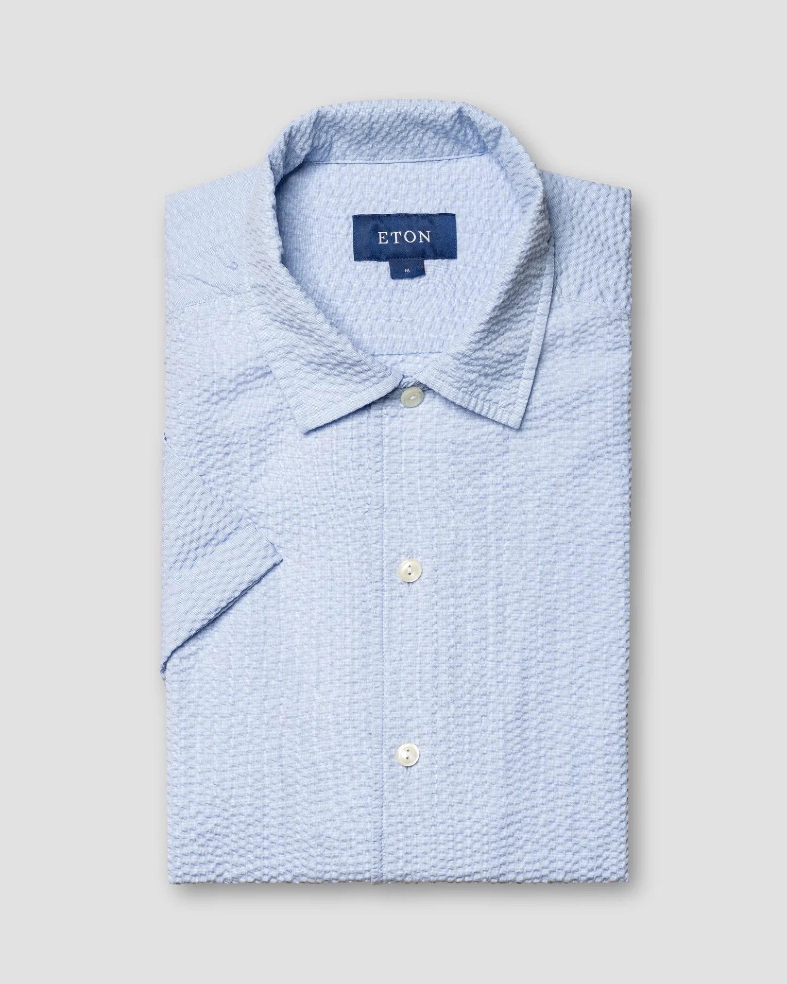 Eton - light blue seersucker resort folded short sleeve regular