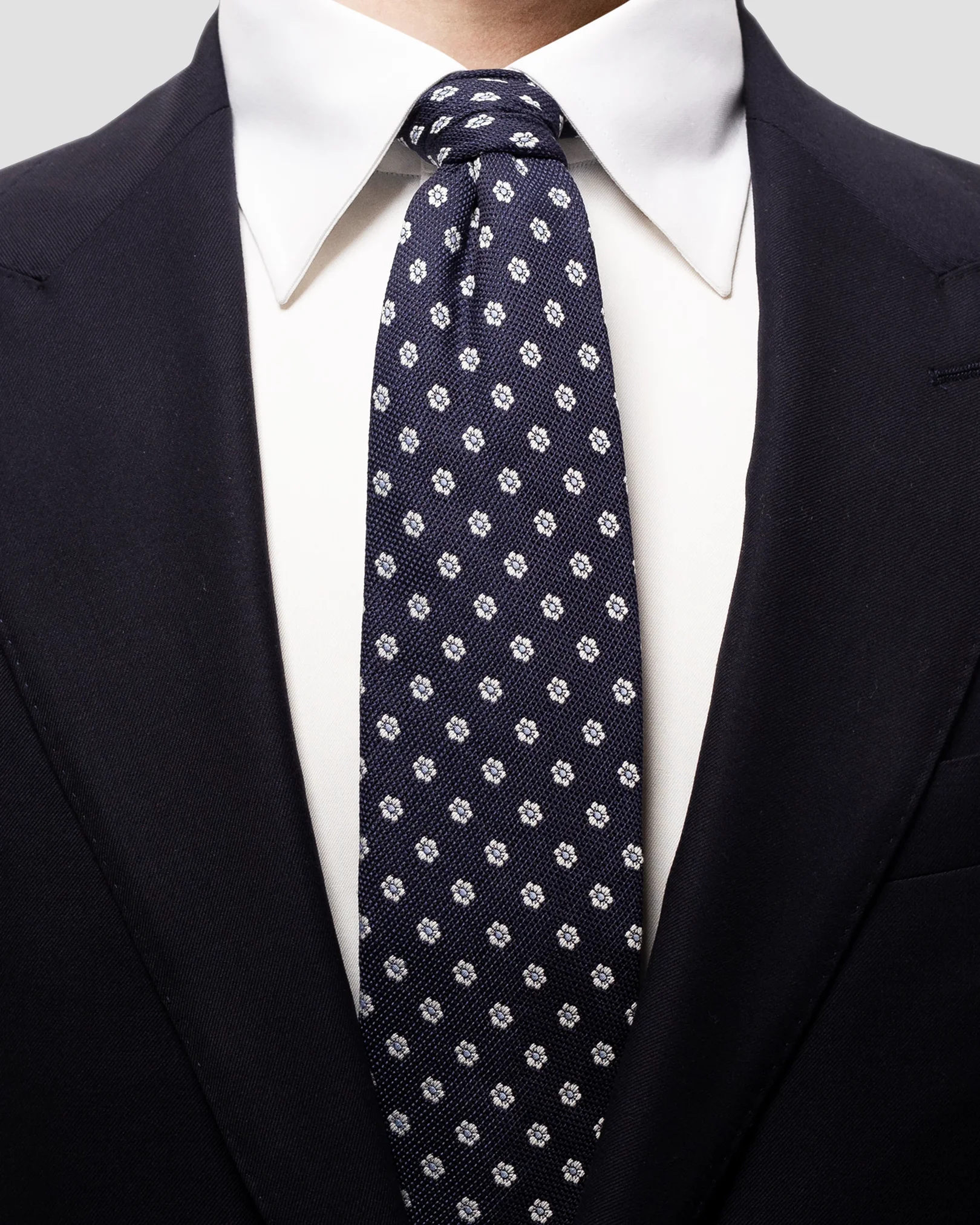 Eton - navy flower cotton silk tie