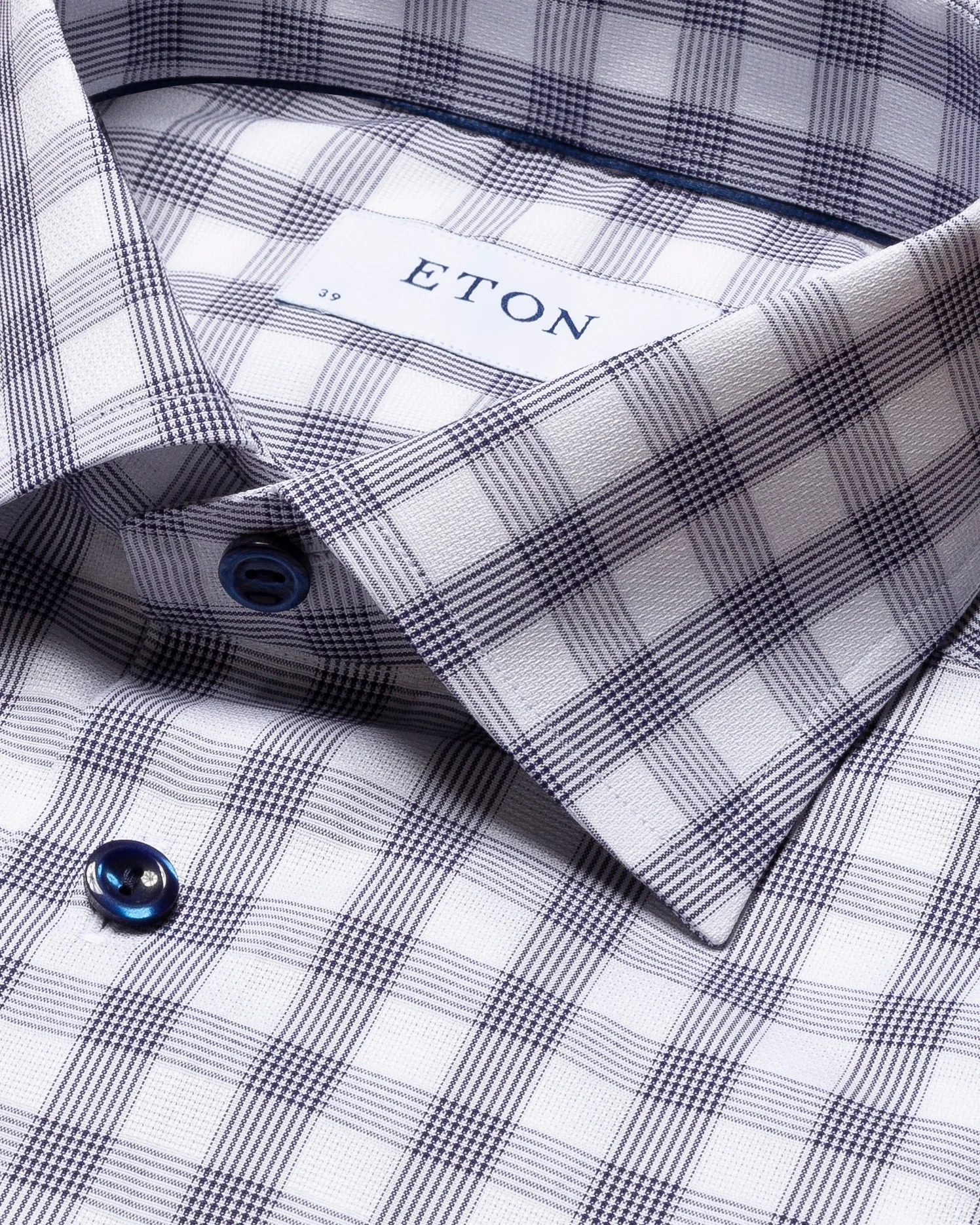 Eton - blue bold gingham shirt cut away collar