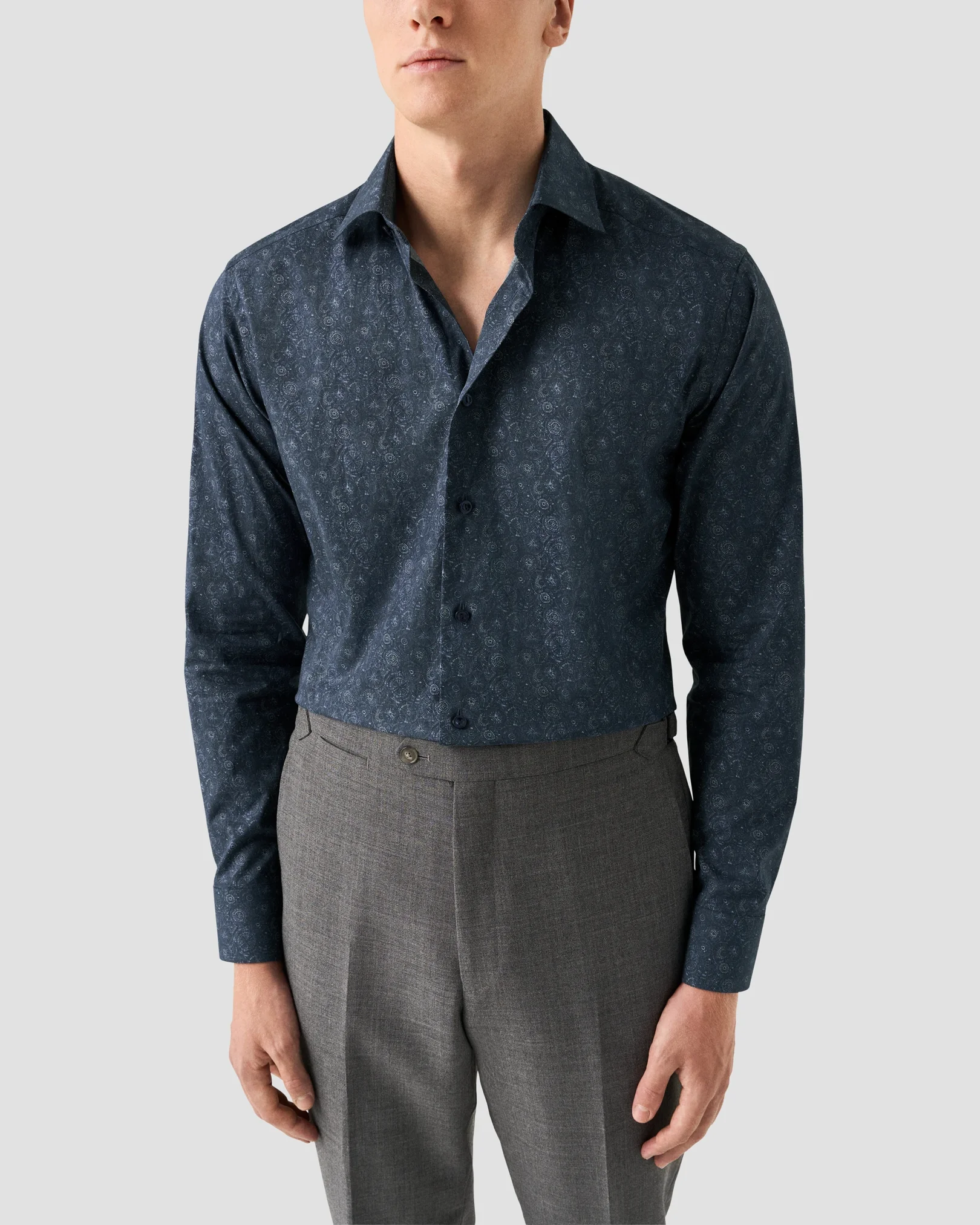 Eton - dark blue motif signature twill shirt cutaway
