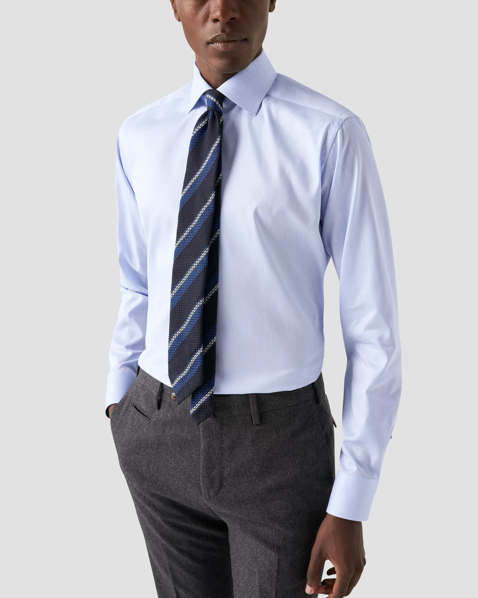 Eton - light blue signature twill navy buttons