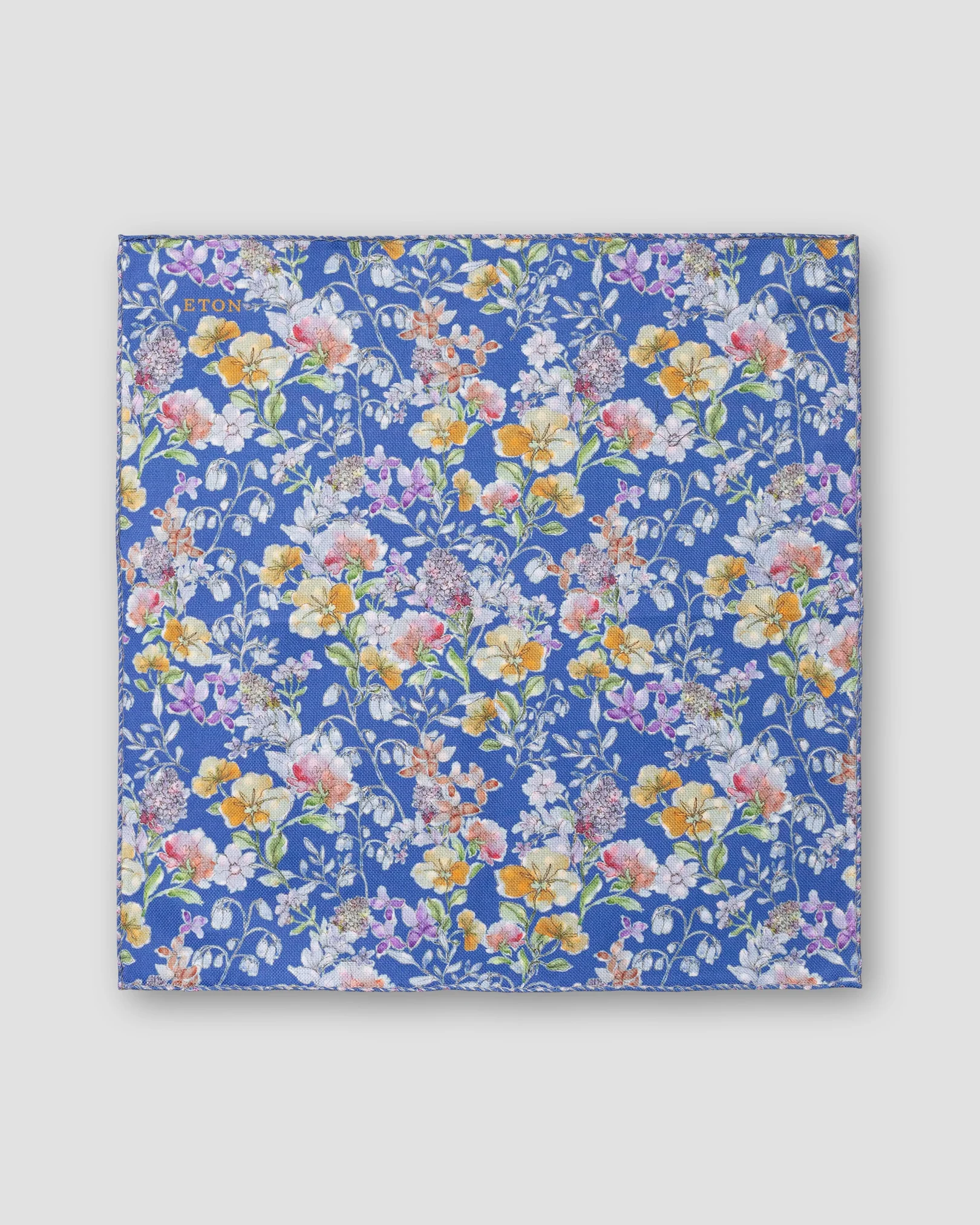 Eton - mid blue floral print two face cotton pocket square