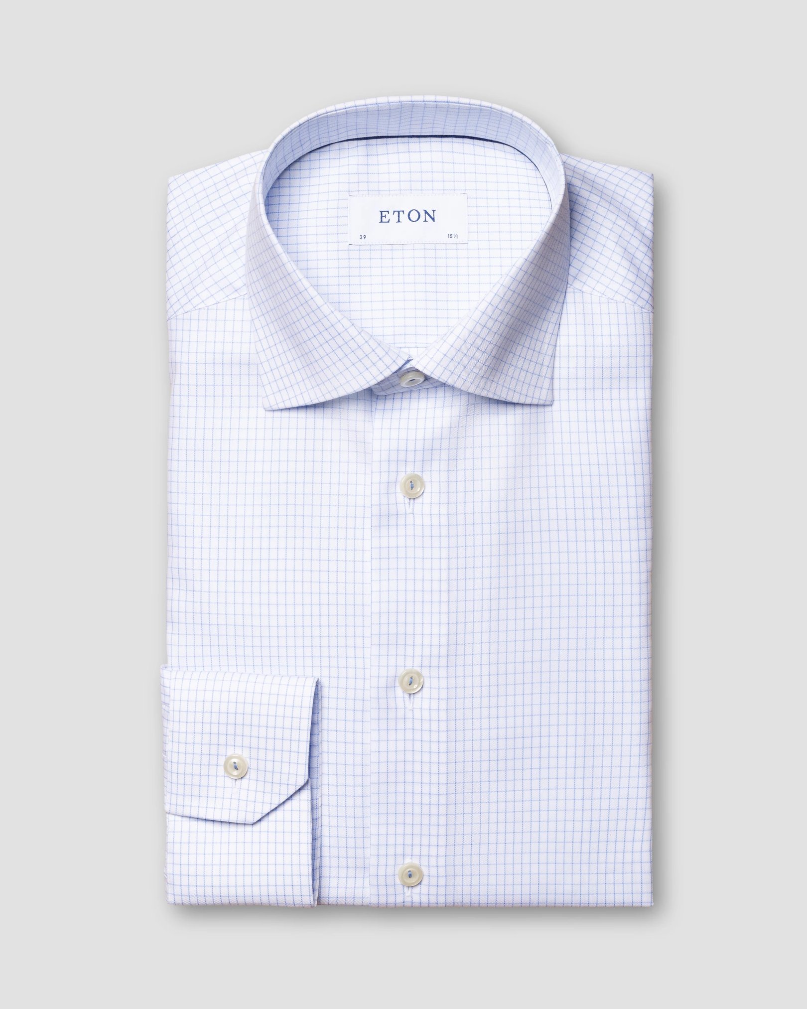 Eton - light blue fine checked twill shirt
