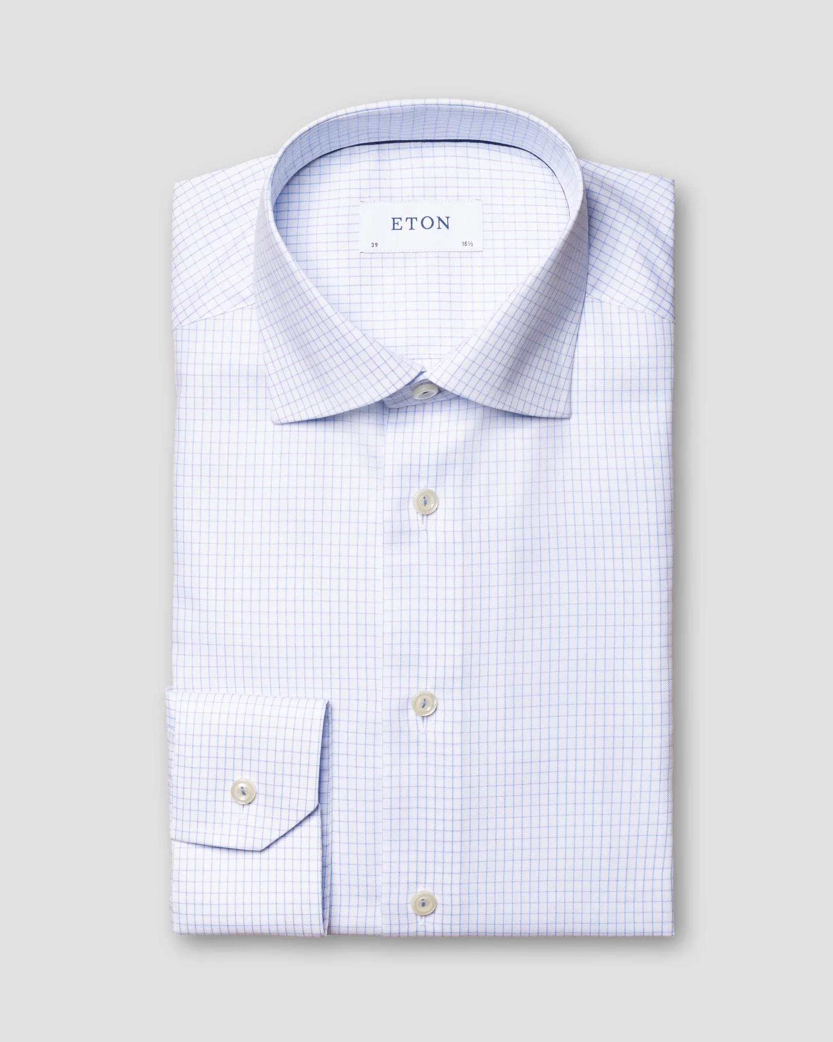 Eton - light blue fine checked twill shirt