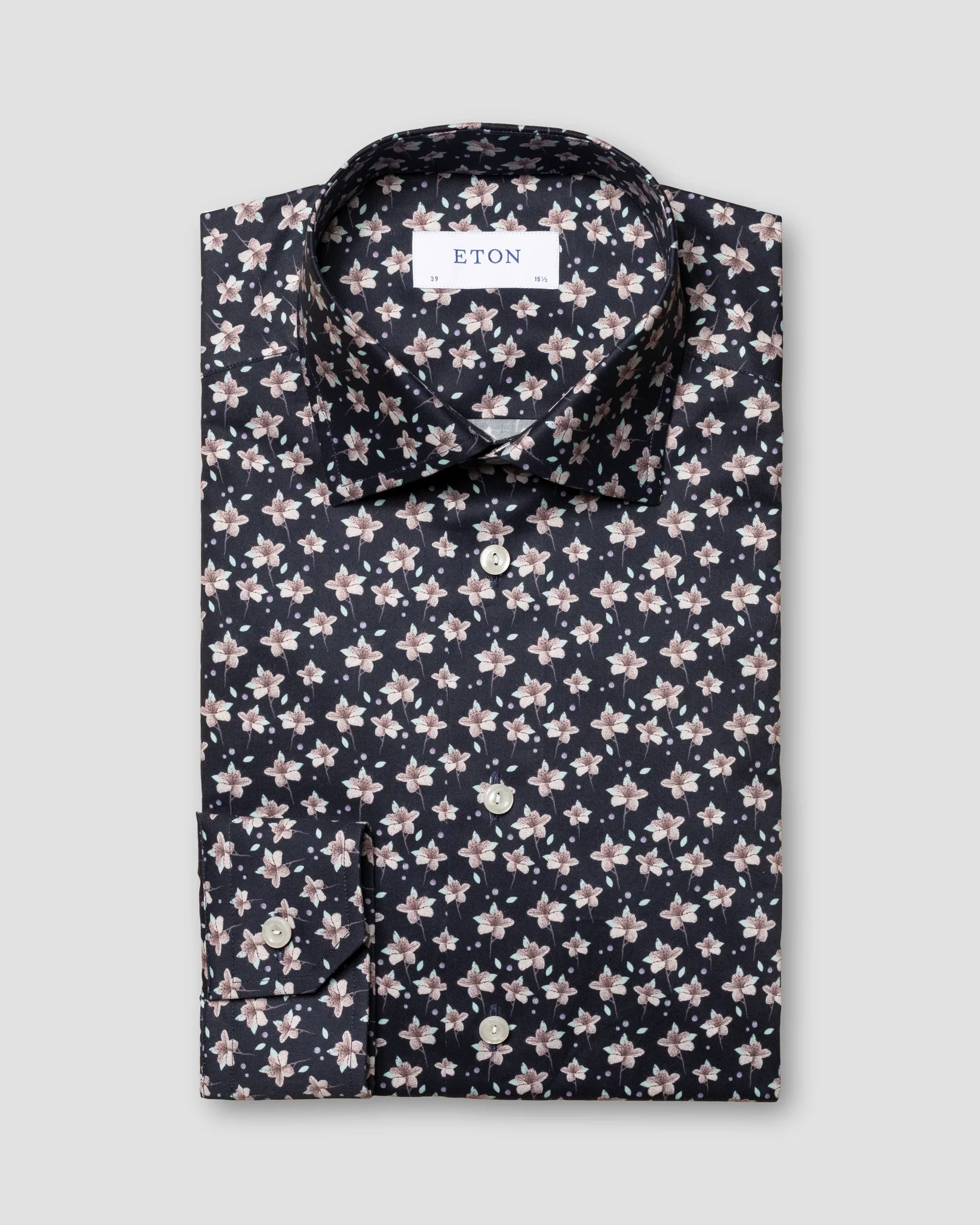Eton - black signature twill cut away floral print