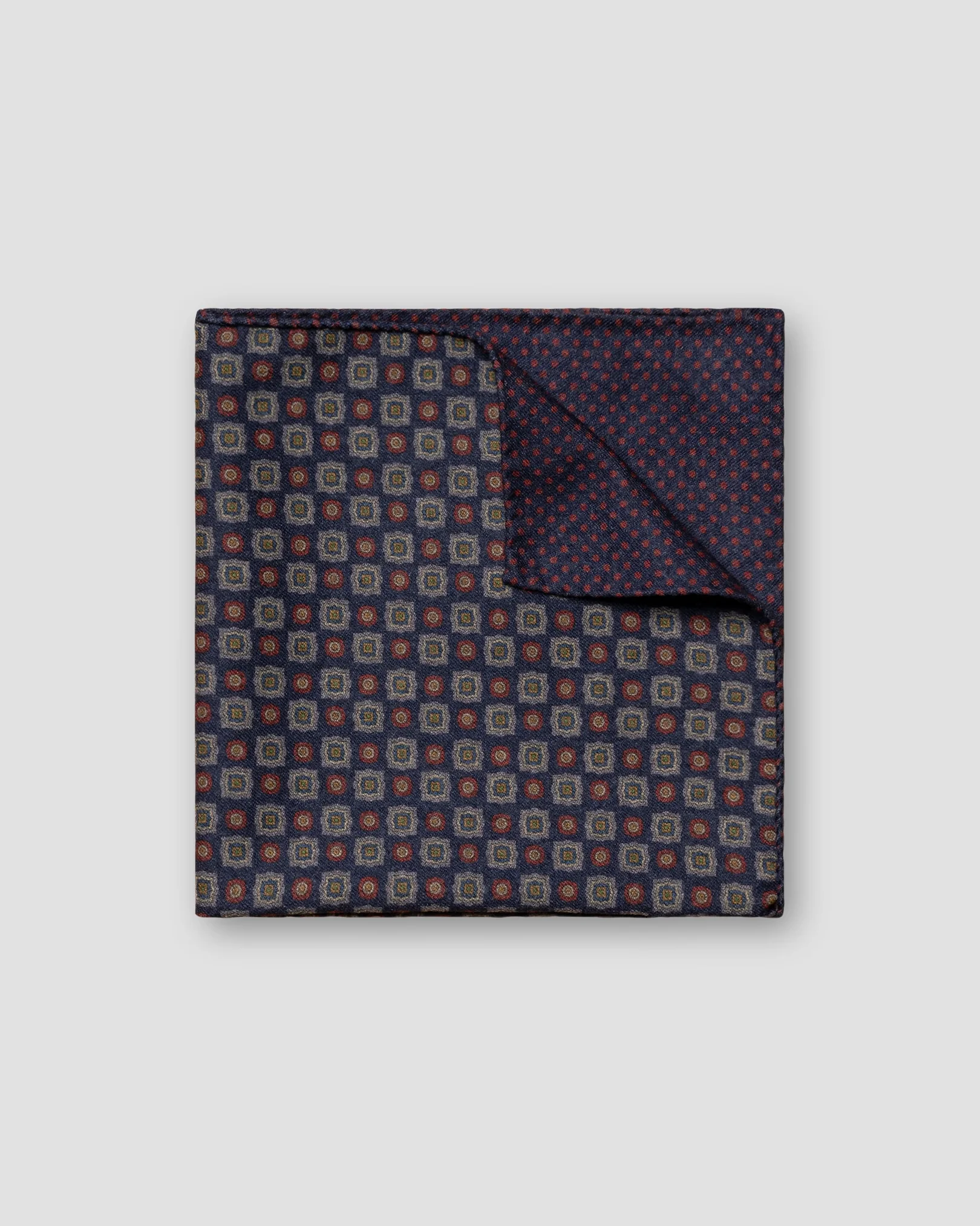 Eton - Navy Two-Side Medallion Wool Flannel Pocket Square