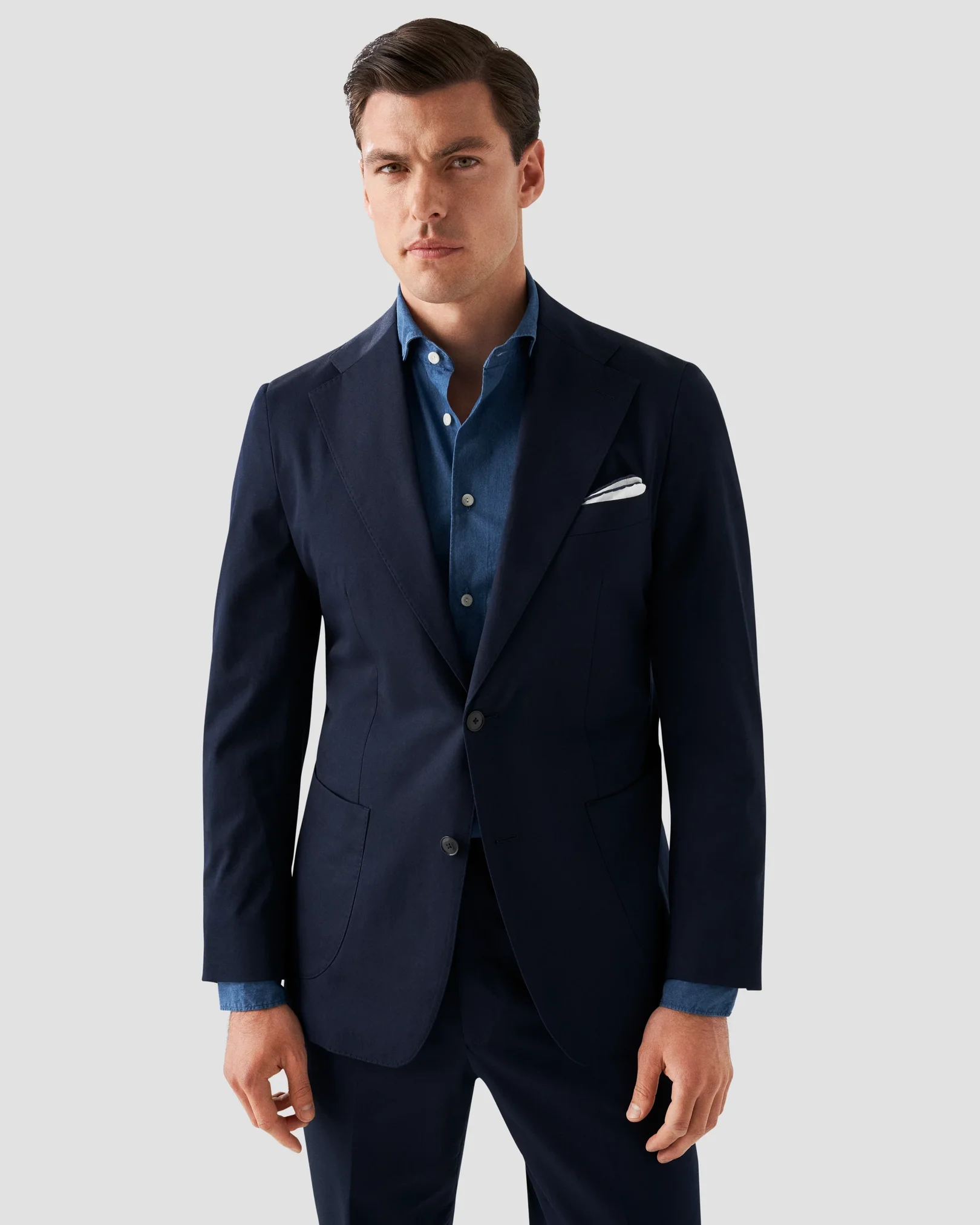 Eton - navy blue indigo wide spread collar
