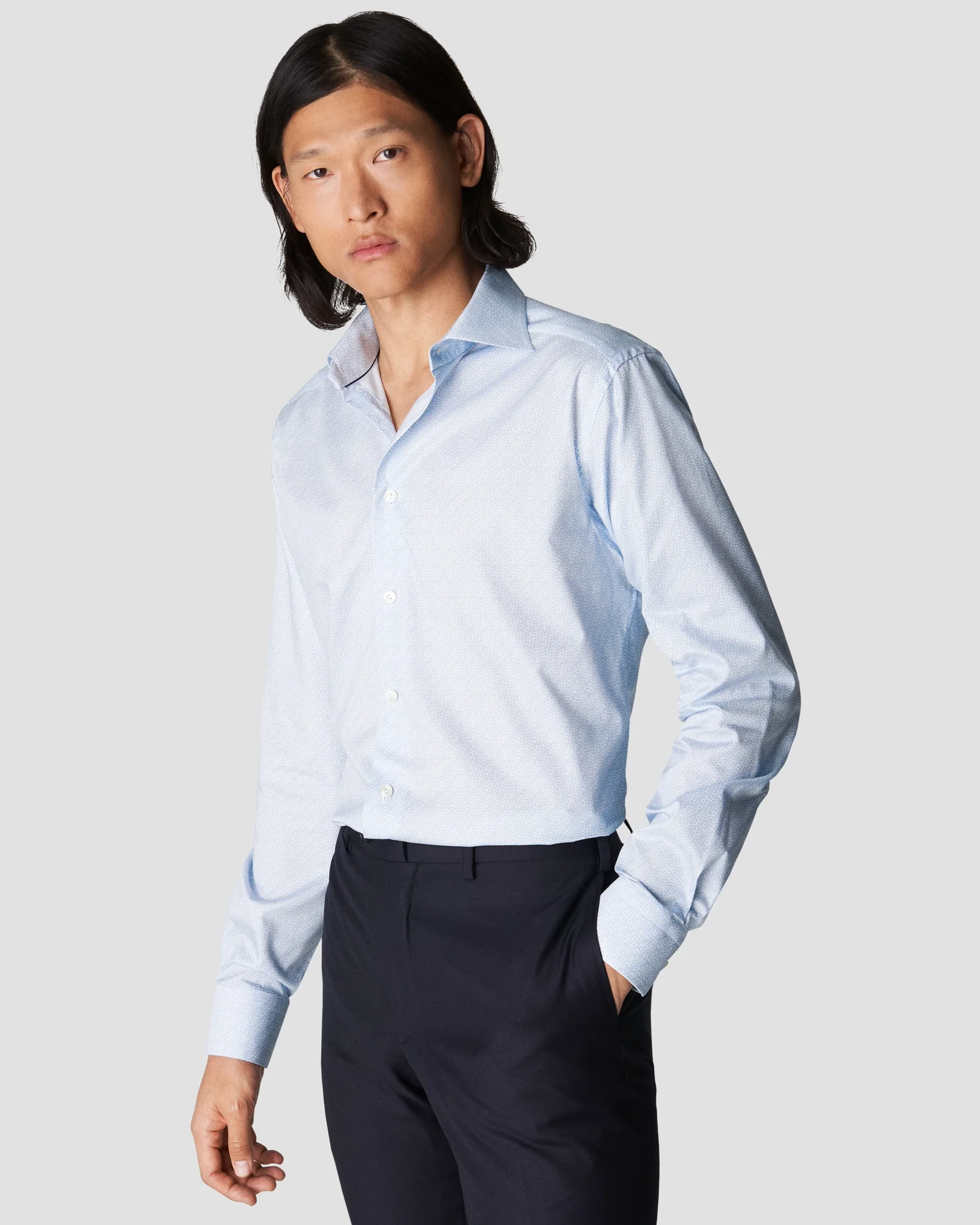 Eton - light blue signature twill flower print