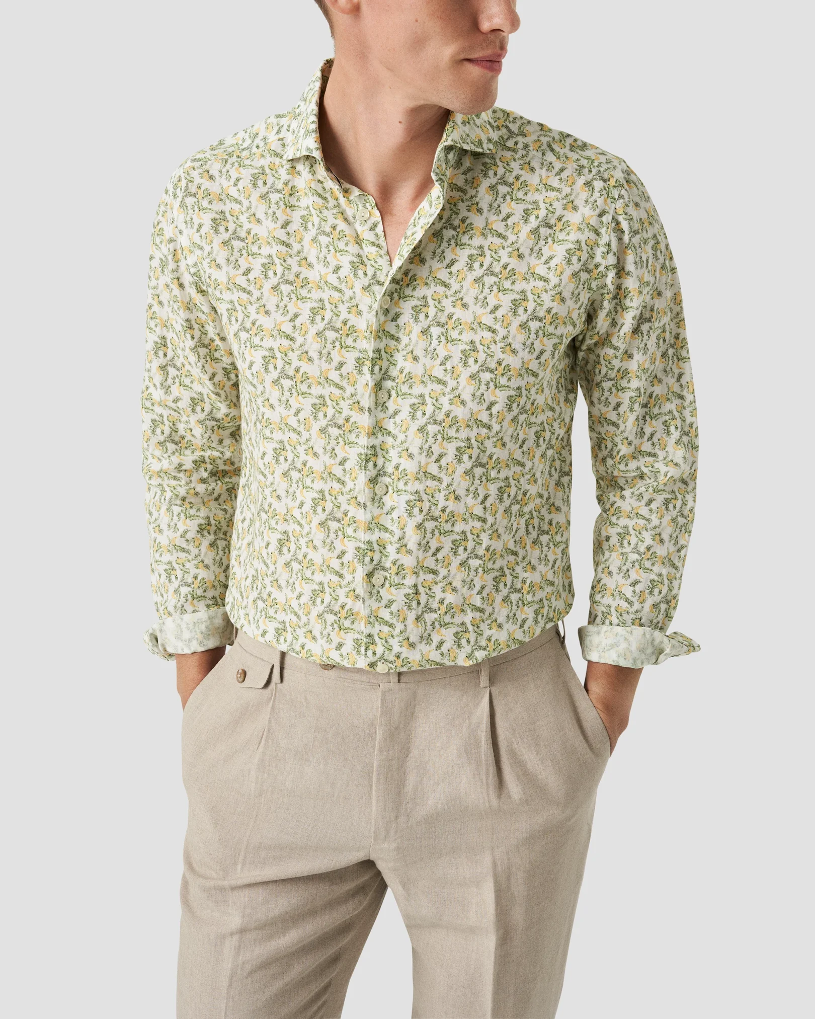 Eton - banana printed linen shirt