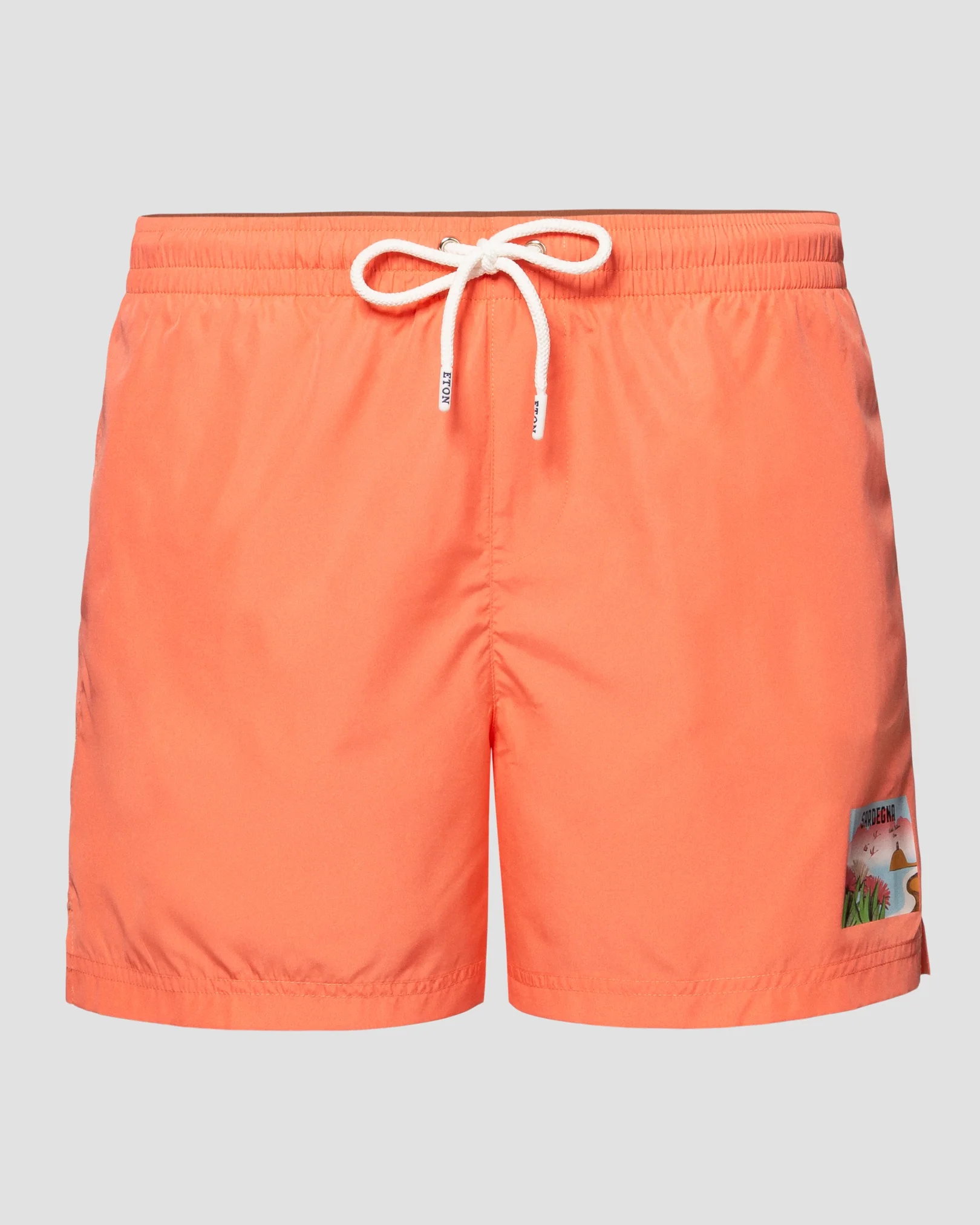 Eton - Orange Swim Shorts — Sardinian Postcard Print Detail