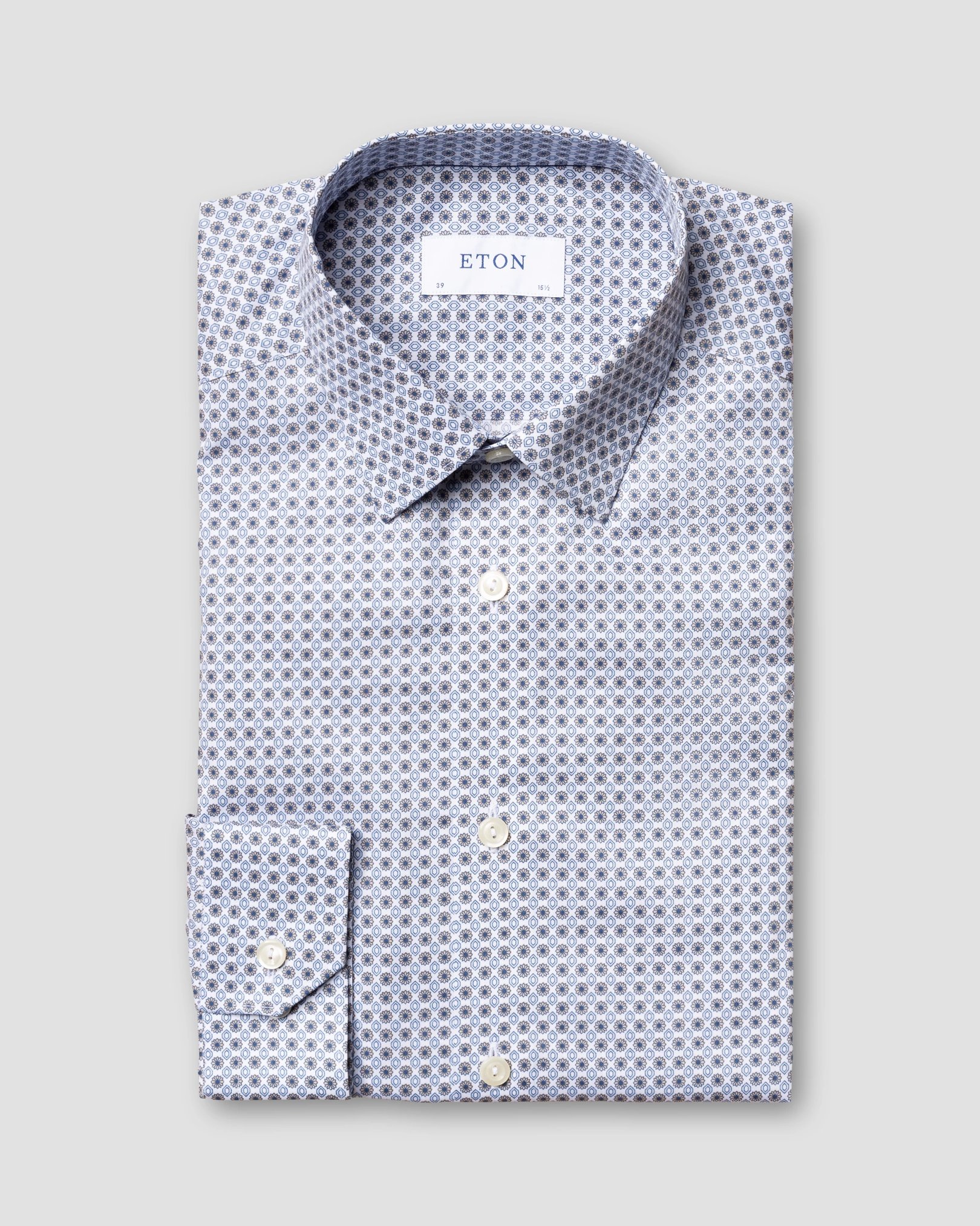 Eton - beige medallions print shirt pointed
