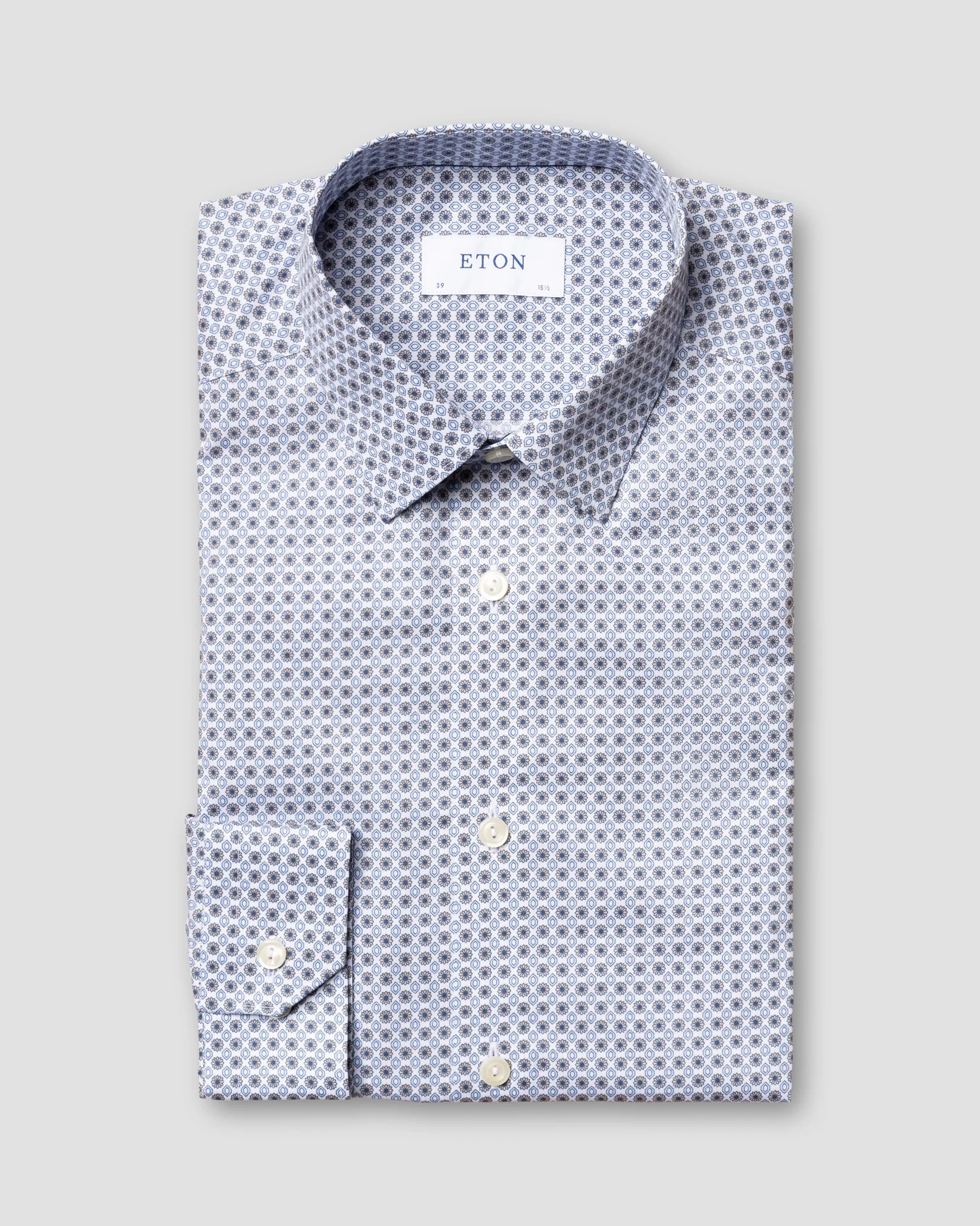 Eton - beige medallions print shirt pointed