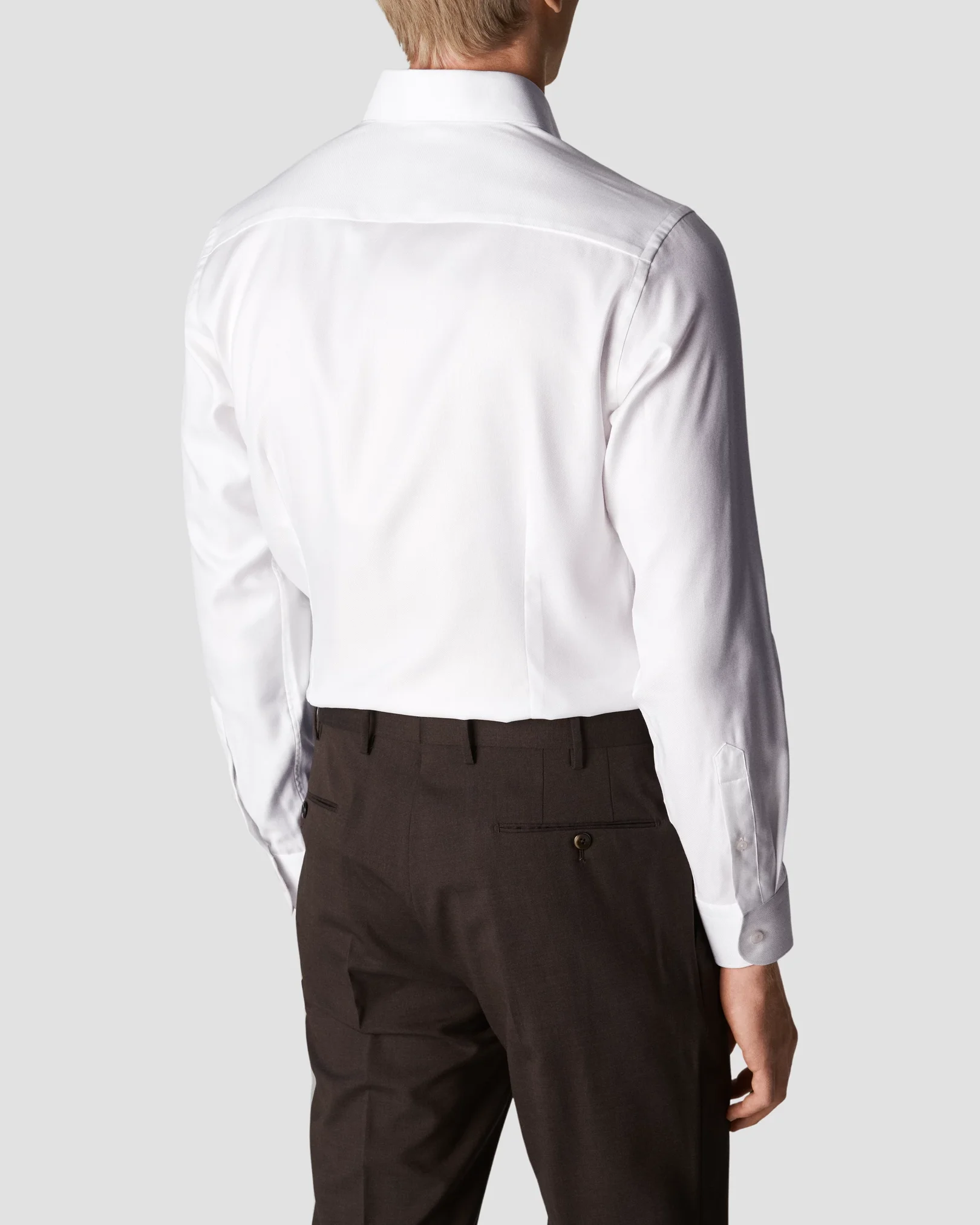 Eton - white cotton lyocell stretch wide spread rounded single one buttonhole slim