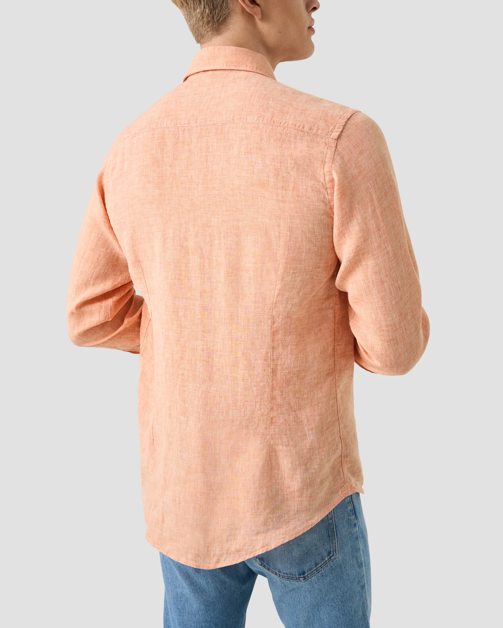 Eton - orange solid plain weave linen shirt