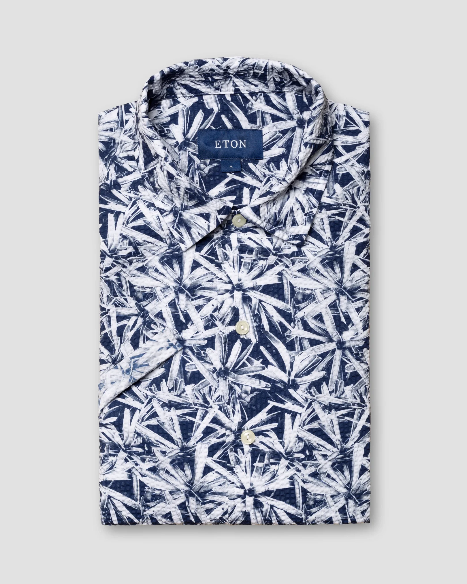 Eton - navy blue seersucker resort folded short sleeve regular