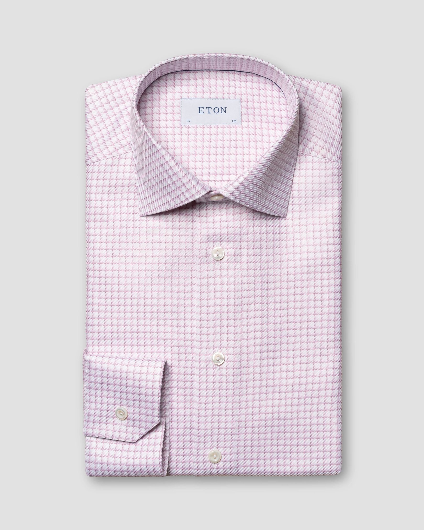 Eton - pink textured twill checked cut away