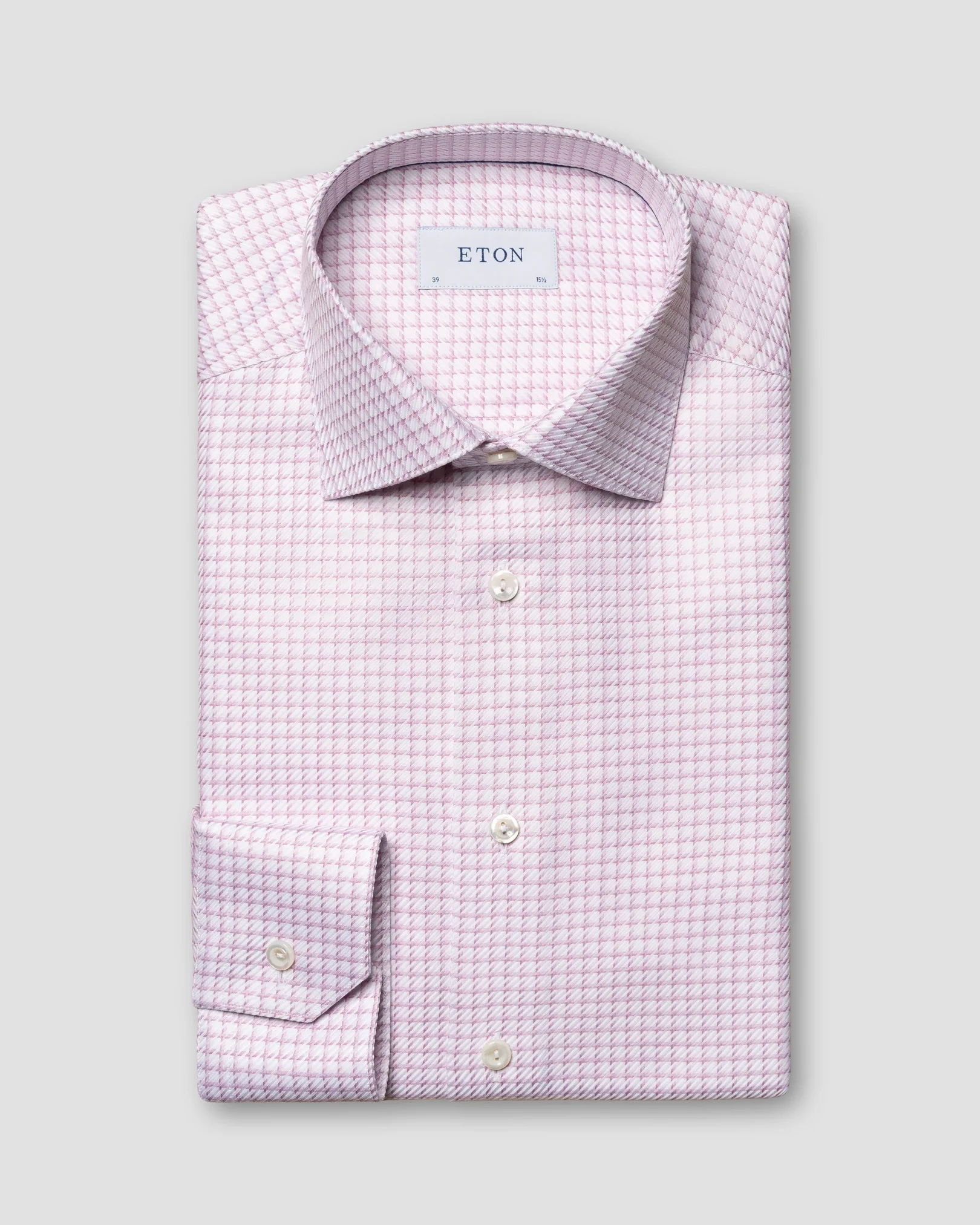 Eton - pink textured twill checked cut away