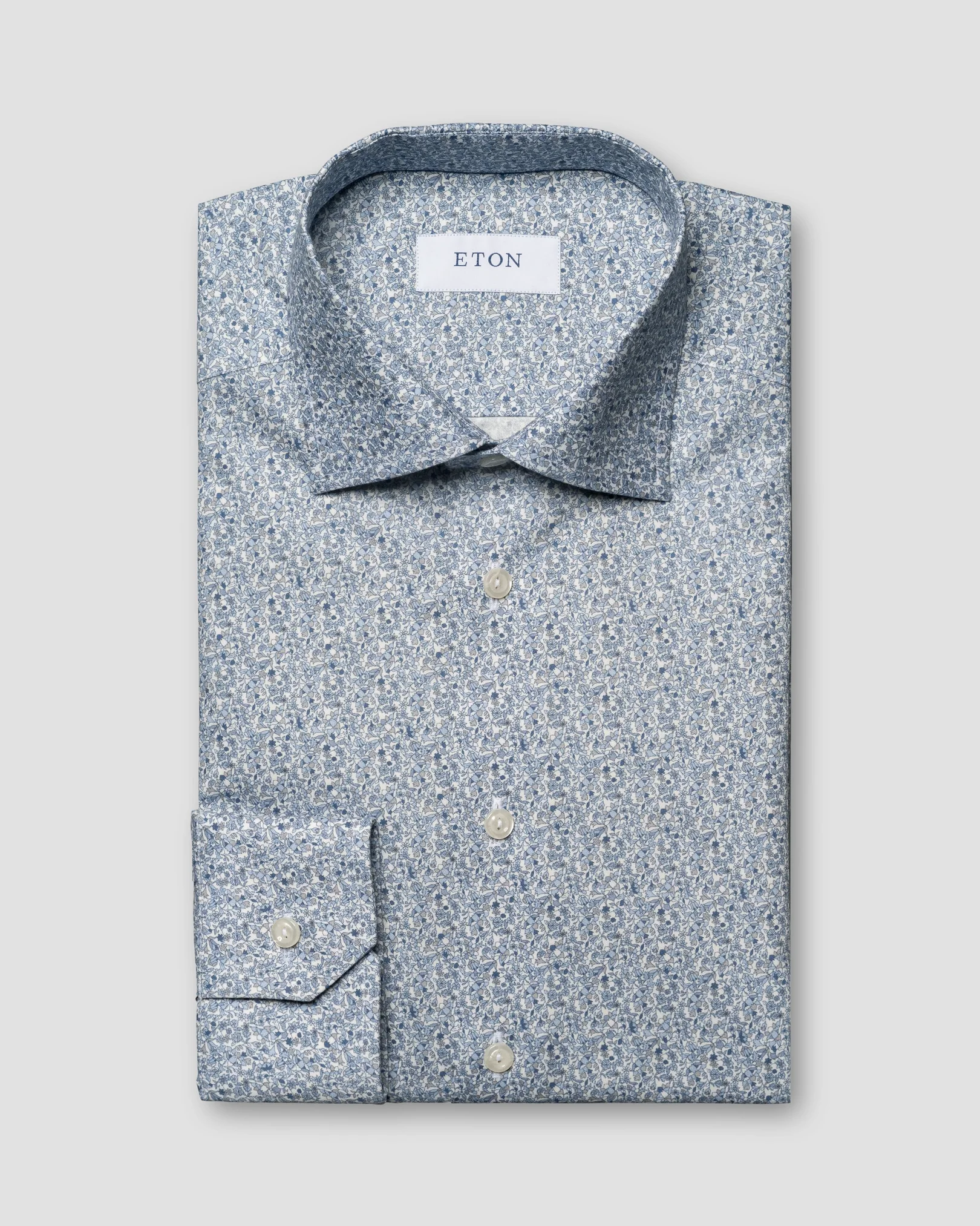 Eton - floral light blue twill shirt