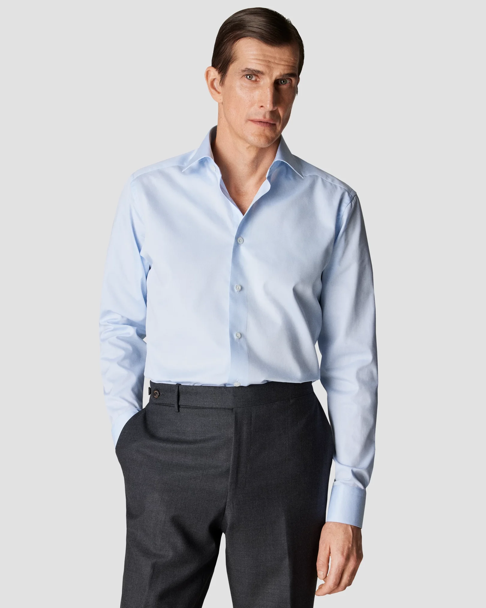 Eton - light blue fine pique cutaway