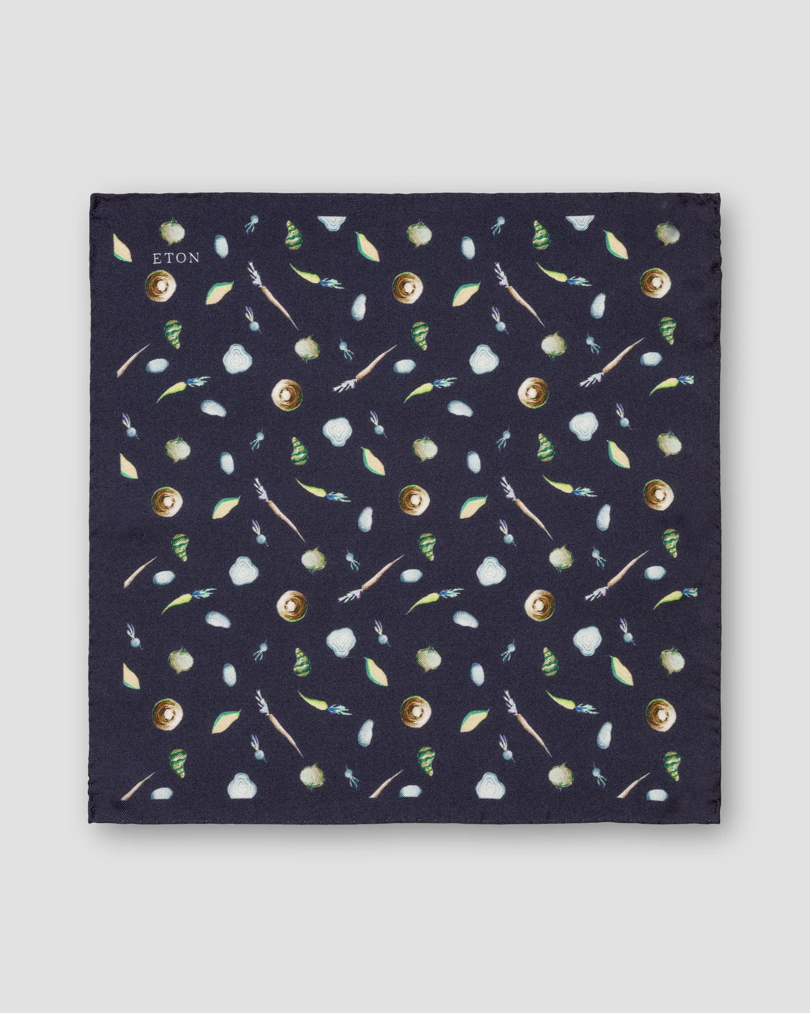 Eton - blue vegetables print silk pocket square