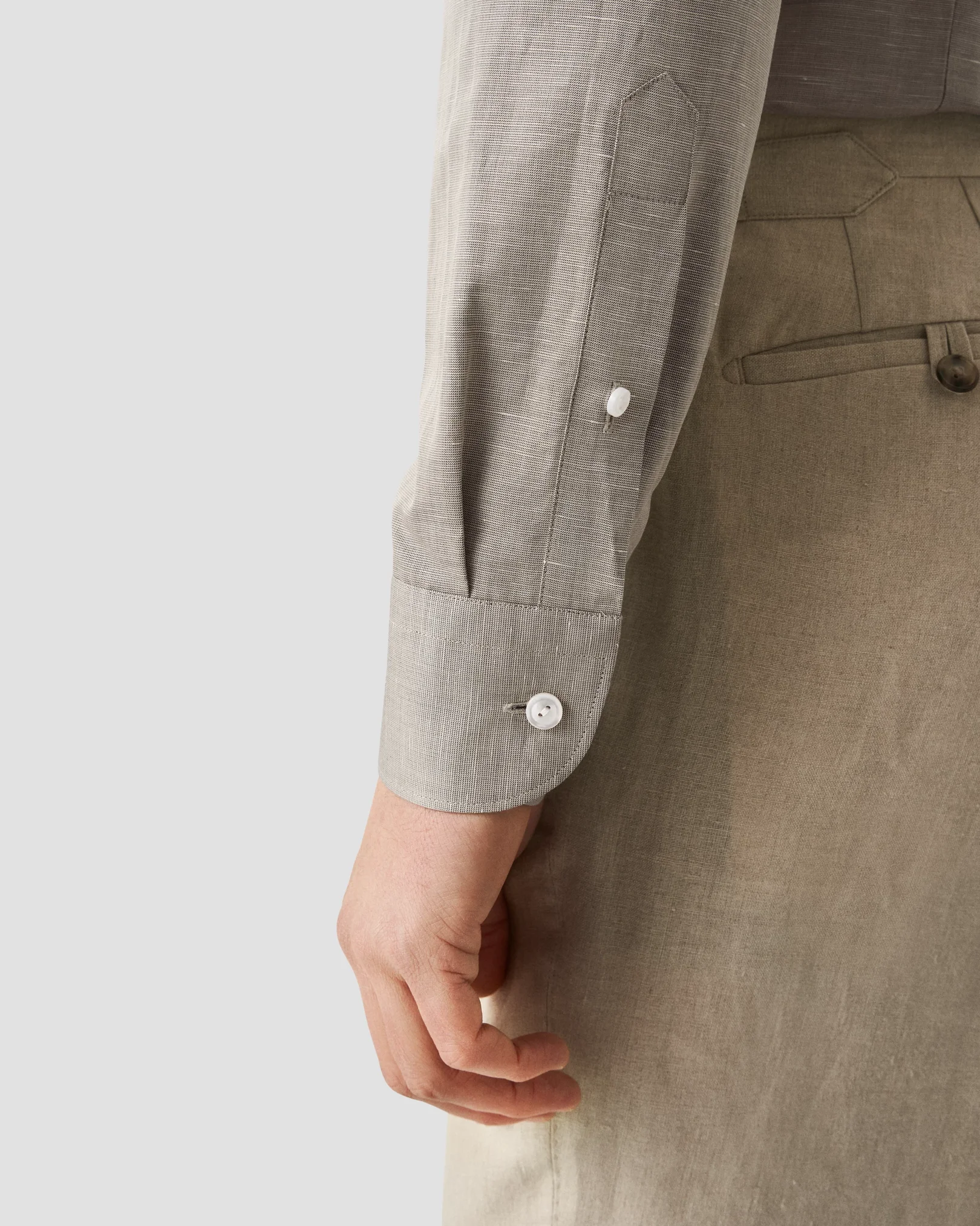 Eton - solid dark green cotton linen shirt