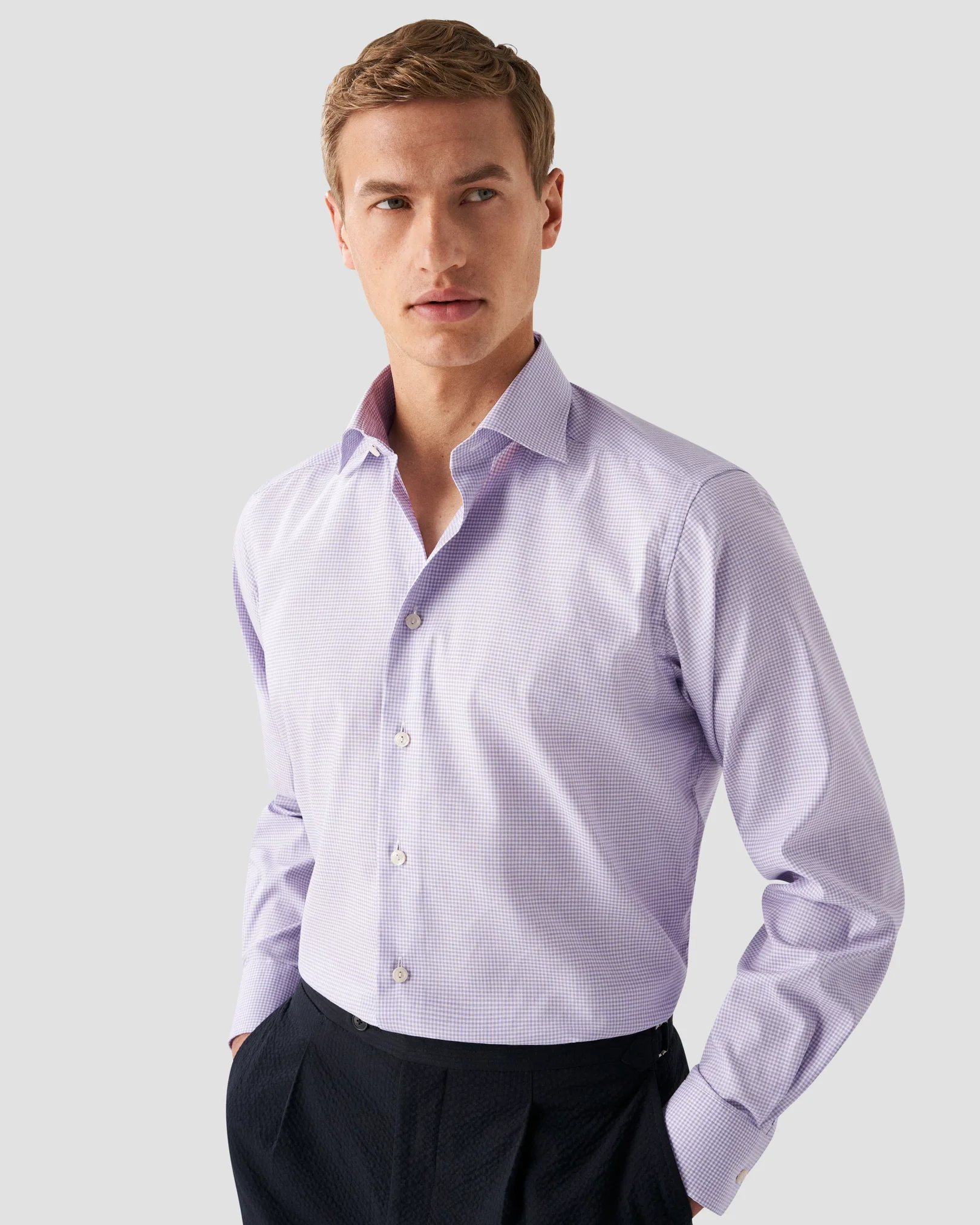 Eton - light purple twill cut away single contemporary