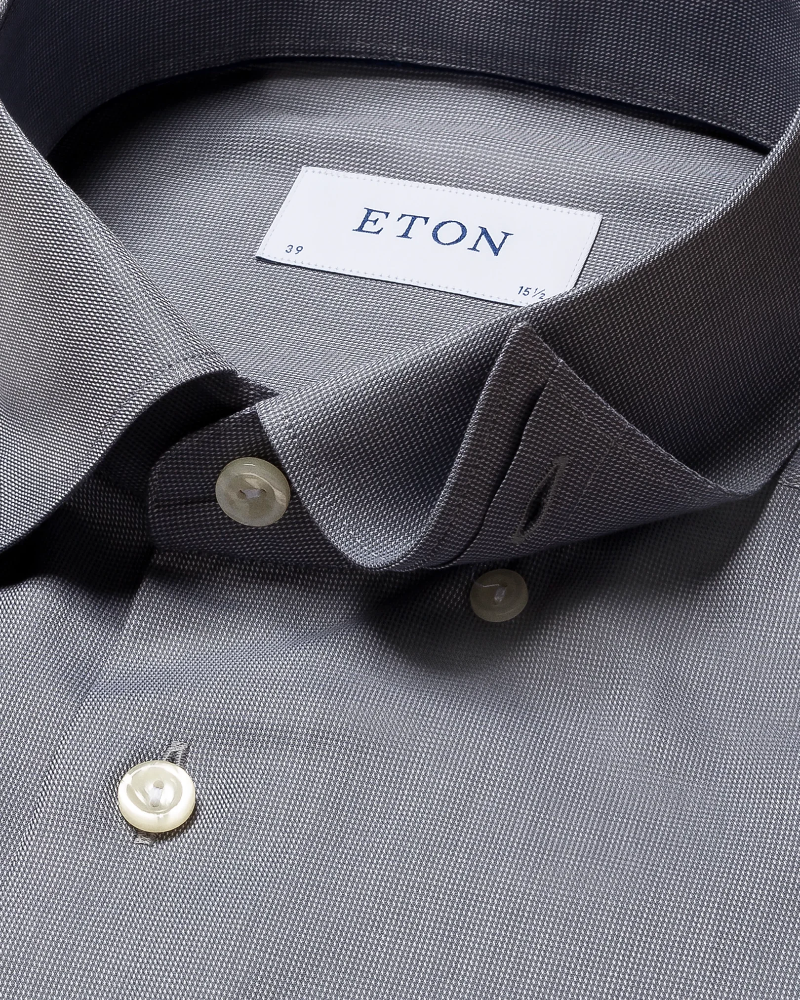Eton - mid grey lightweight flannel button under single rounded contemporary