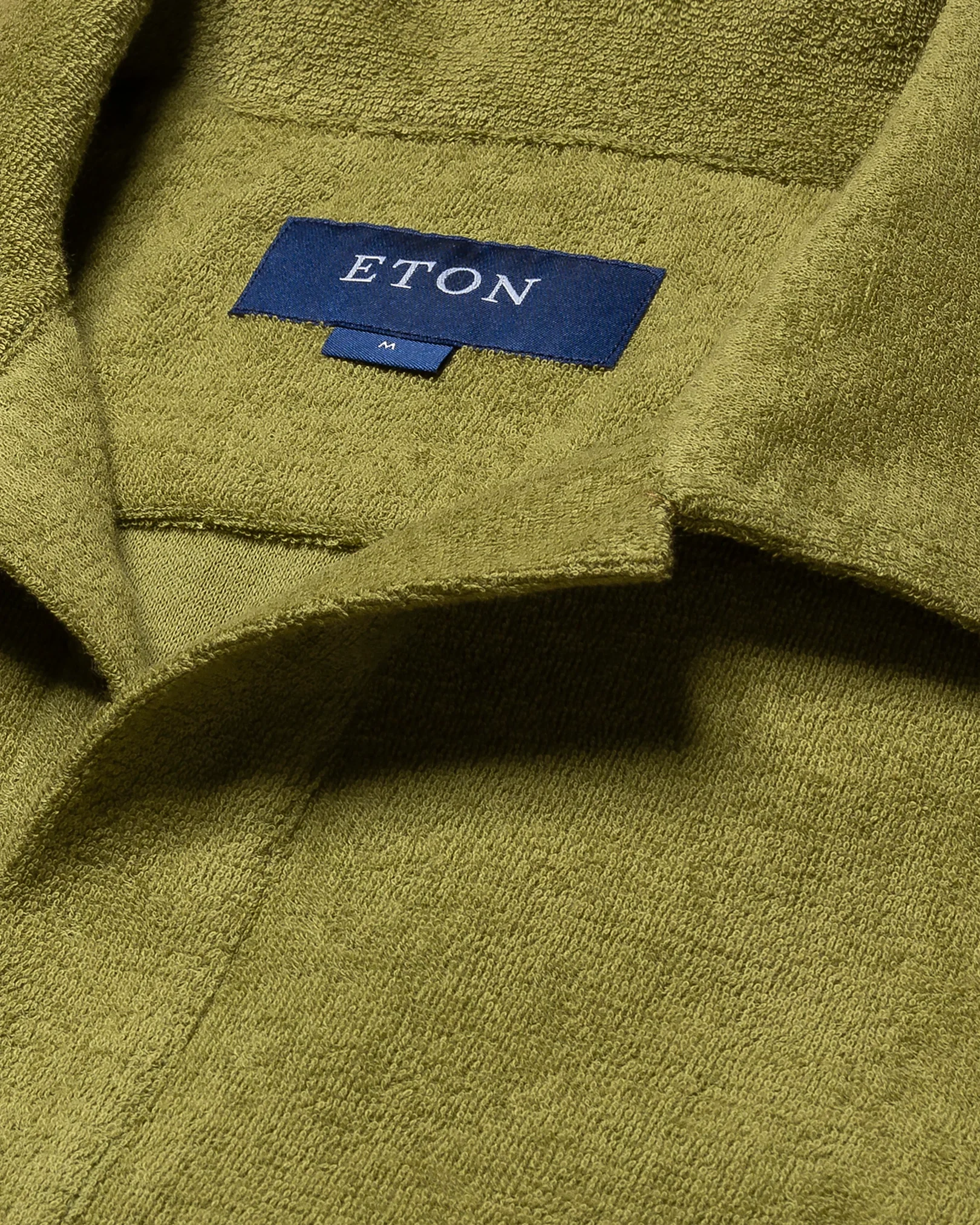 Eton - dark green jerseyterryfrotte open collar short terry slim jersey