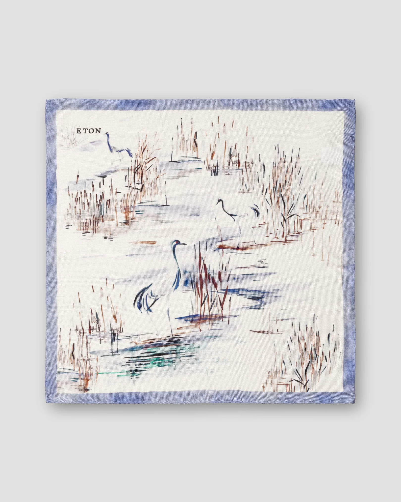 Eton - mid blue crane print silk pocket square