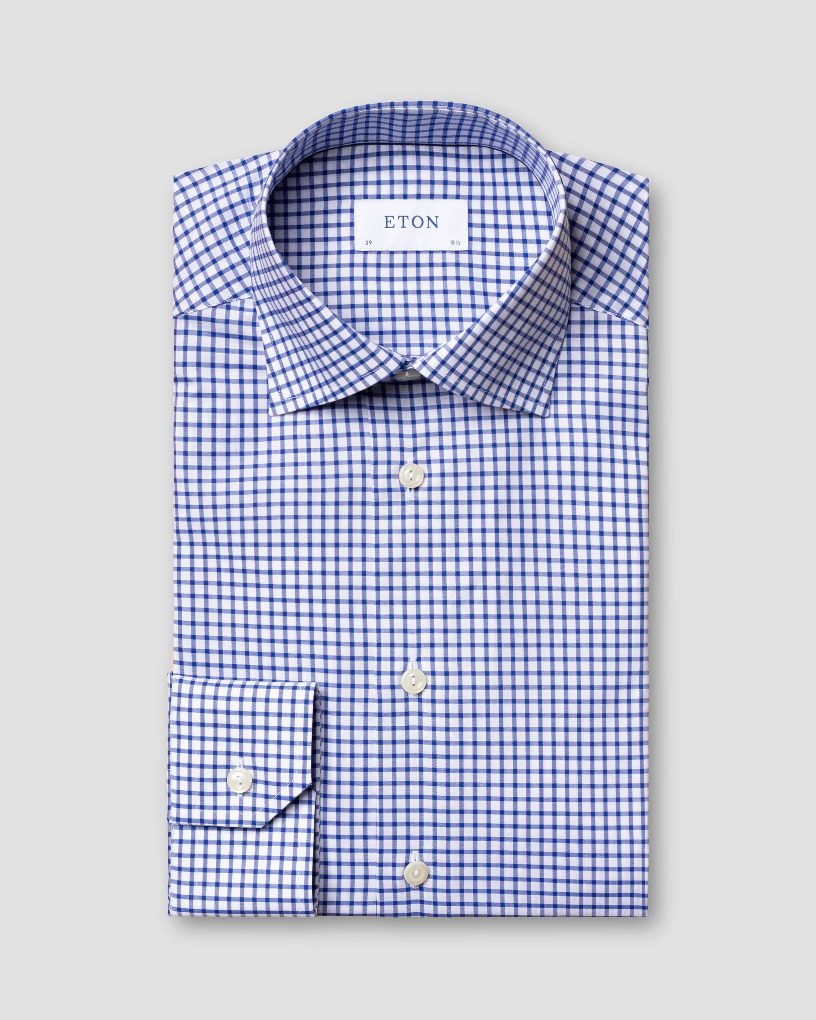 Eton - Chemise en twill stretch à carreaux bleus et blancs