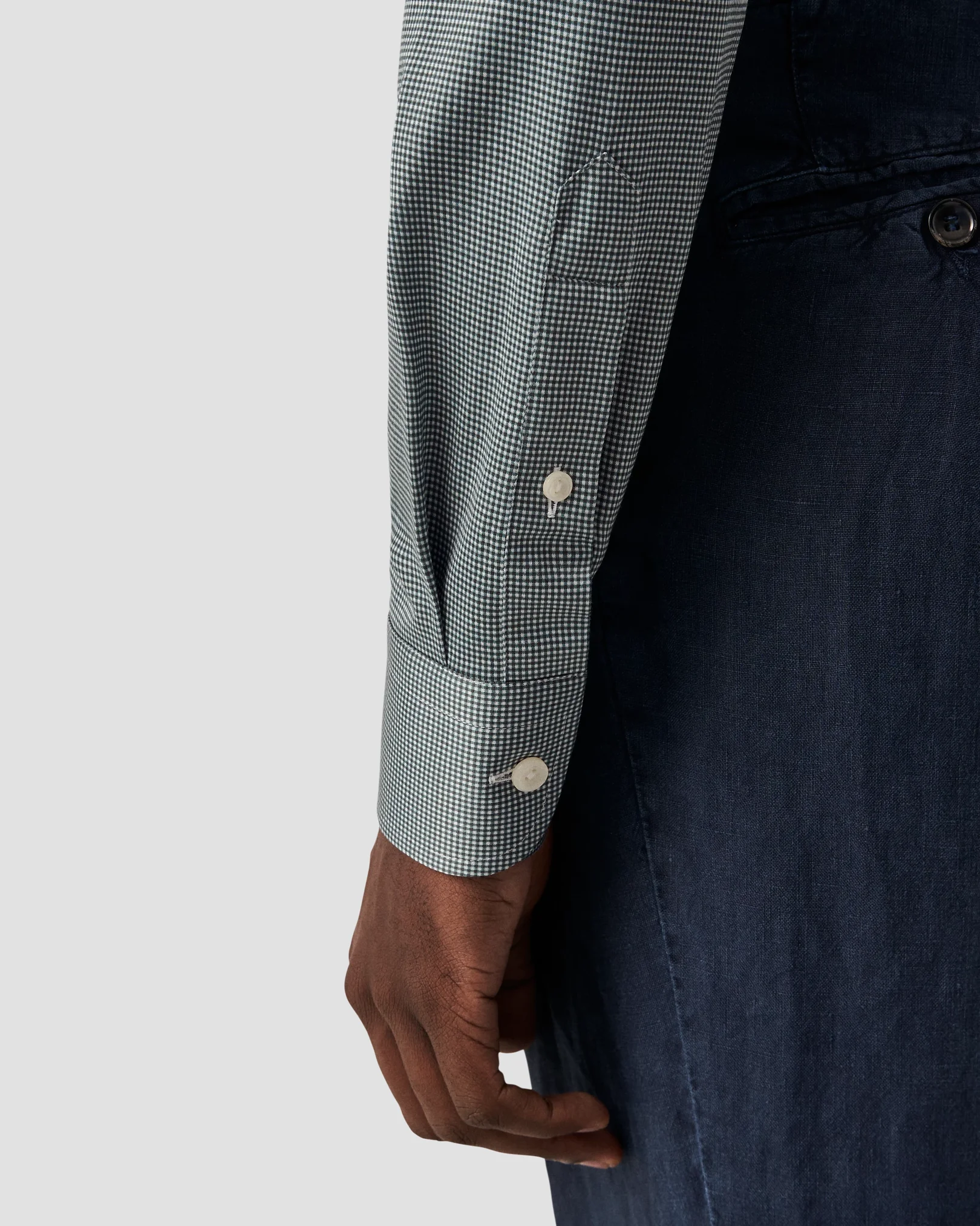 Eton - mid green micro checked king knit shirt
