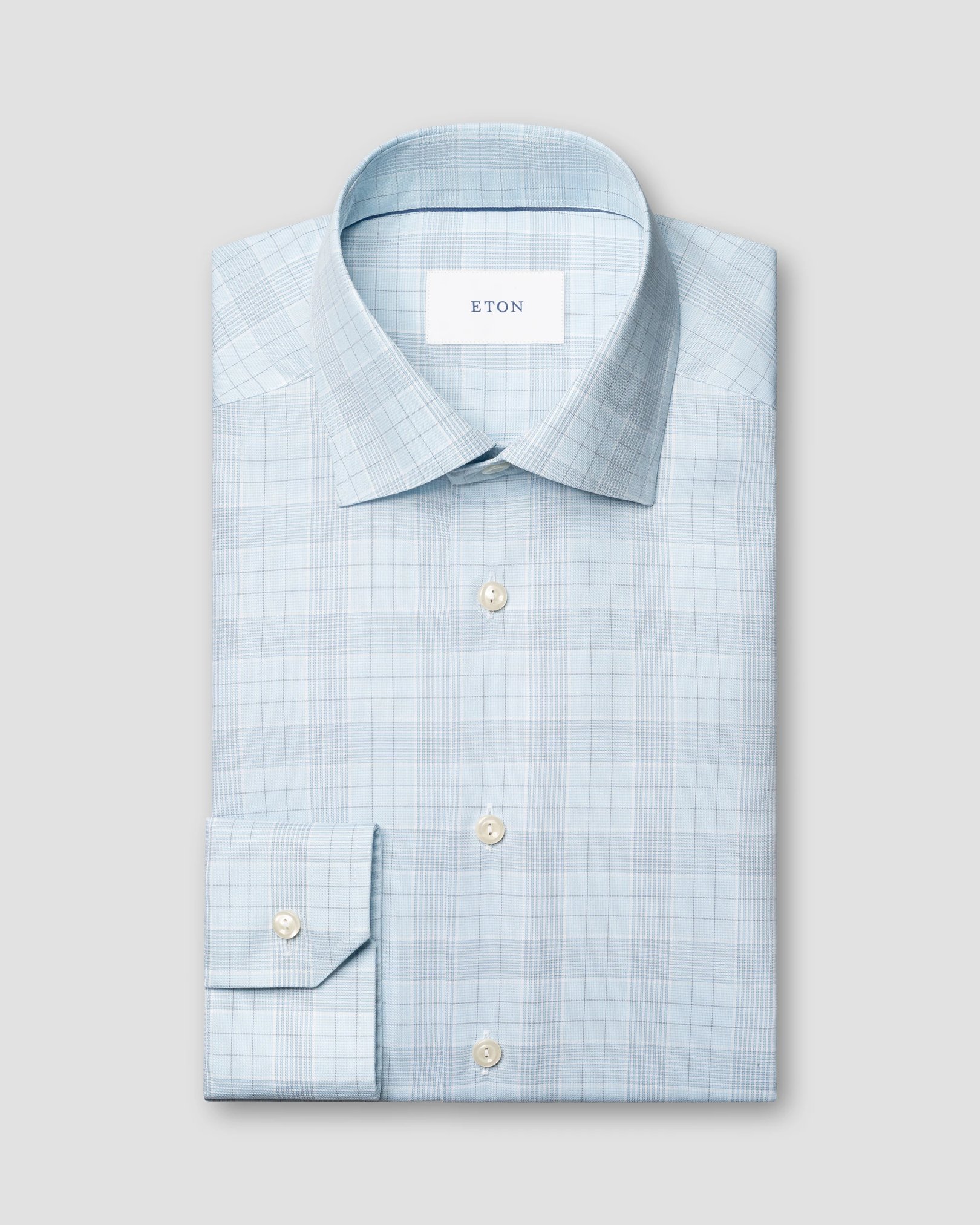 Eton - light blue check twill shirt