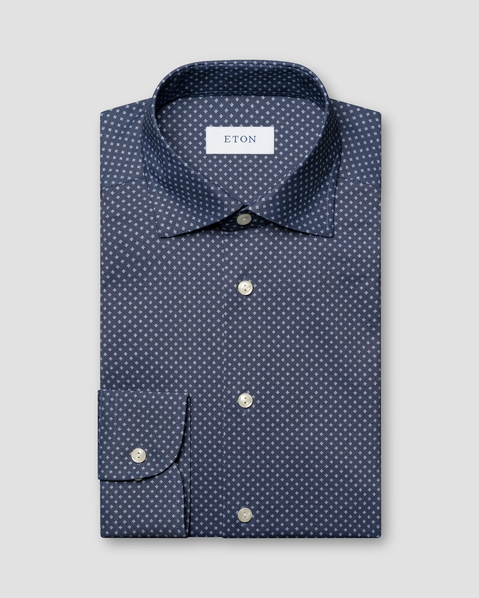 Eton - navy blue geometric cotton four way stretch shirt