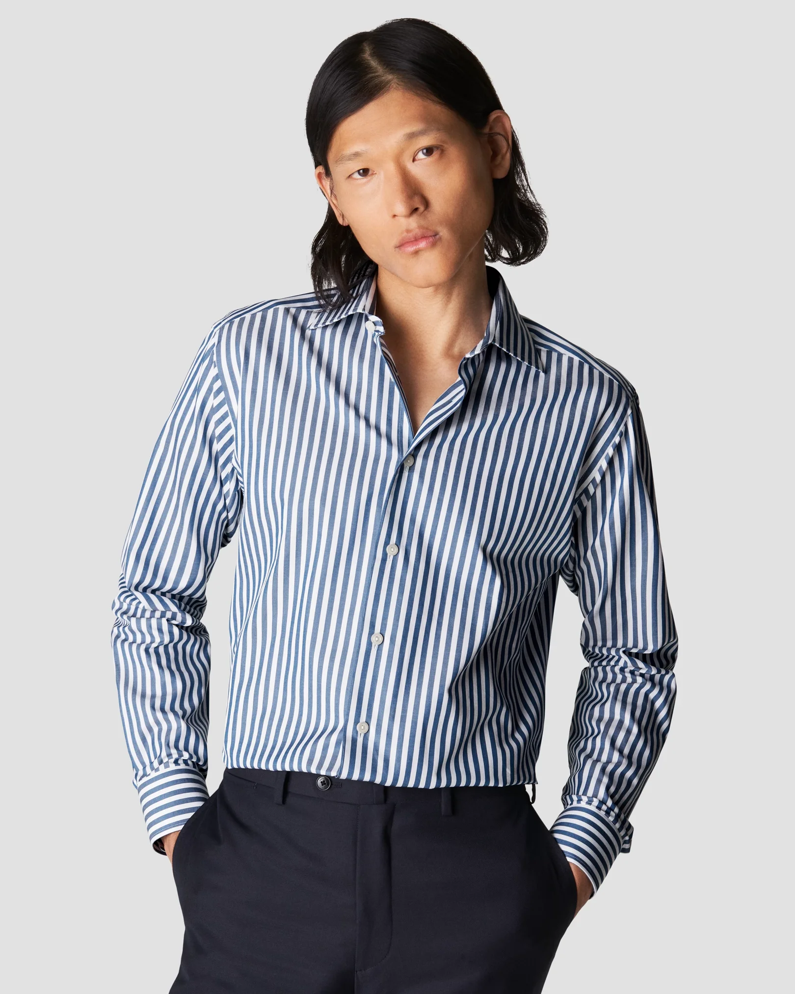 Eton - dark blue signature twill cutaway shirt