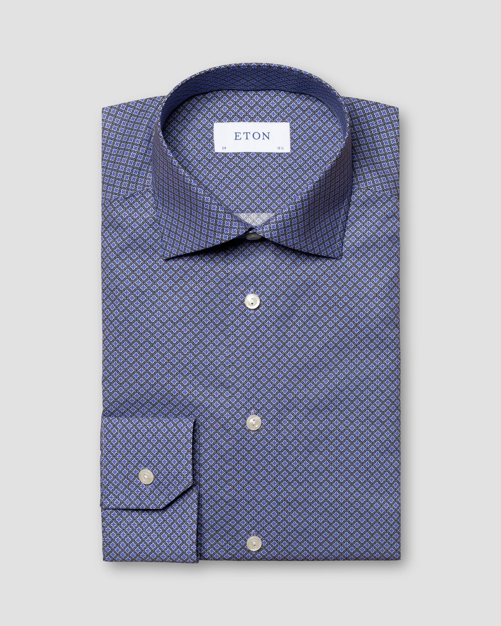 Eton - dark blue geometric print fine twill shirt