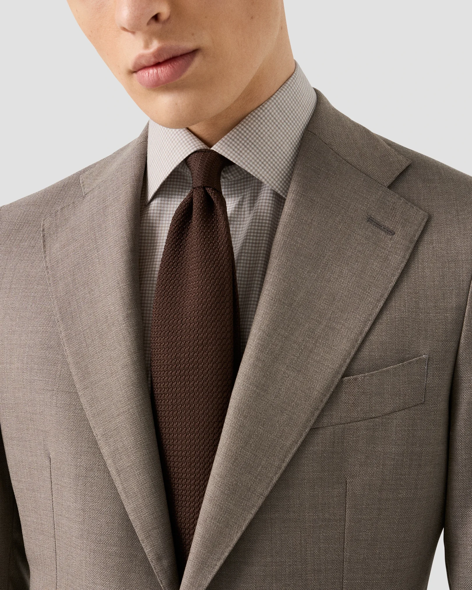 Eton - beige check fine twill shirt cutaway