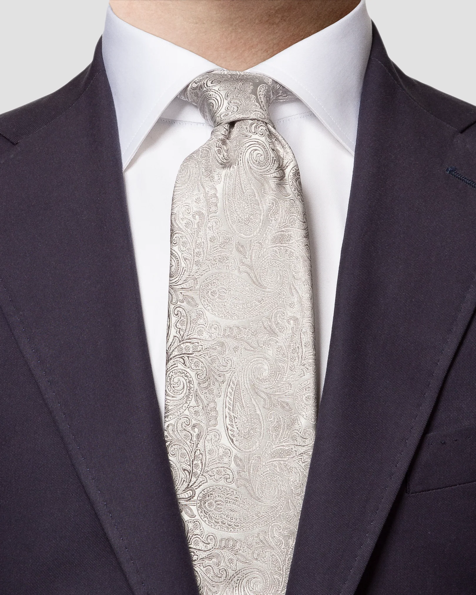 Eton - mid grey paisley silk wedding tie