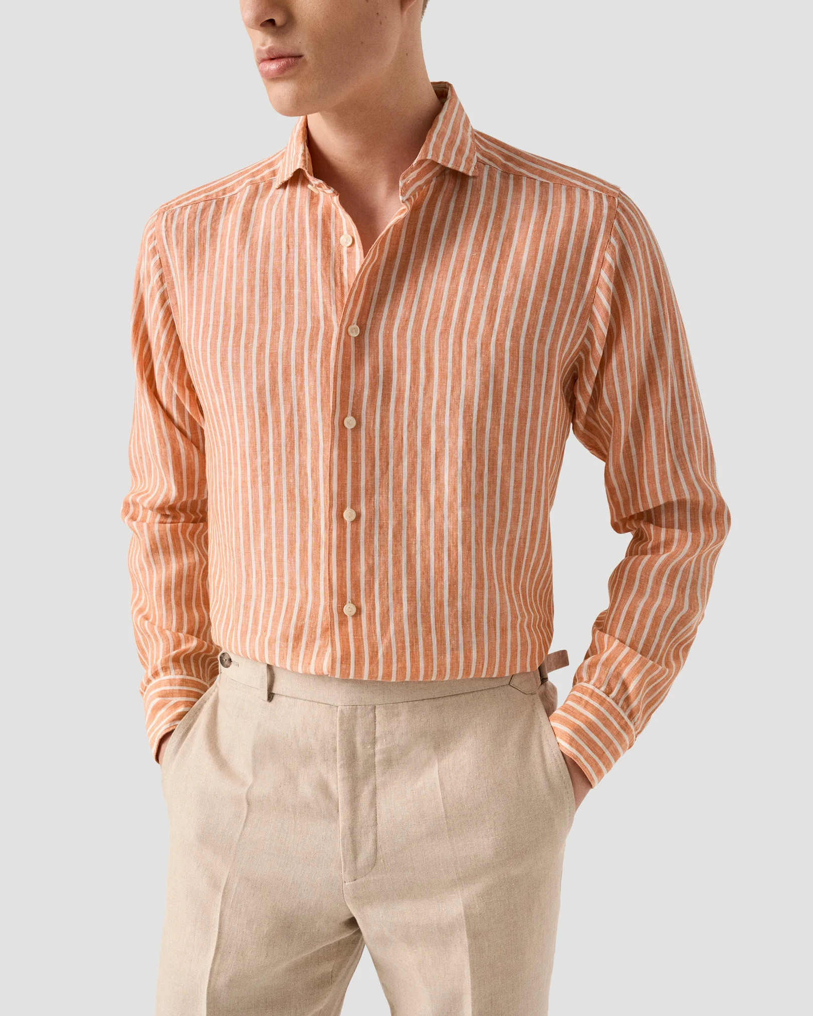 Eton - orange striped linen shirt
