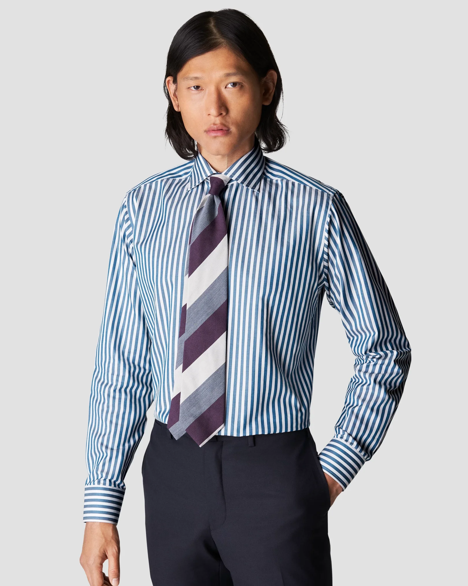 Eton - dark blue signature twill cutaway shirt