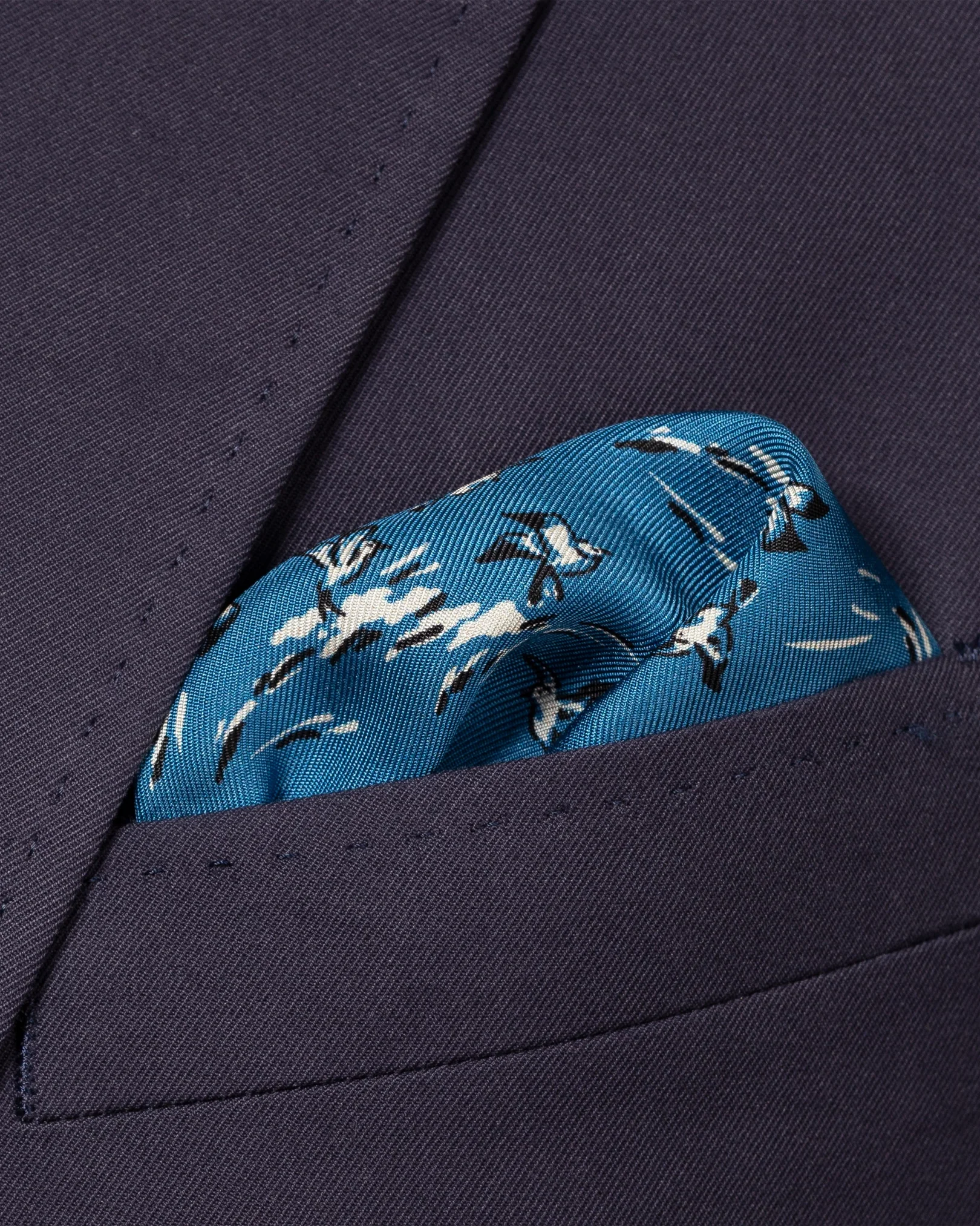 Eton - mid blue bird print silk pocket square