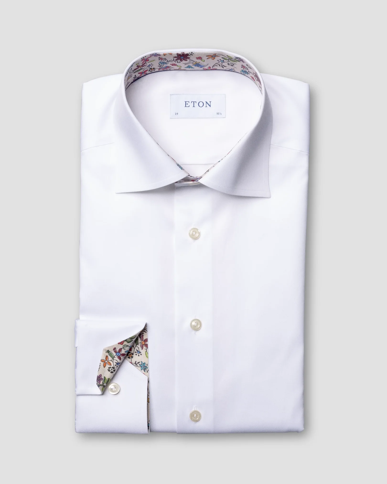 Eton - white twill shirt flower details