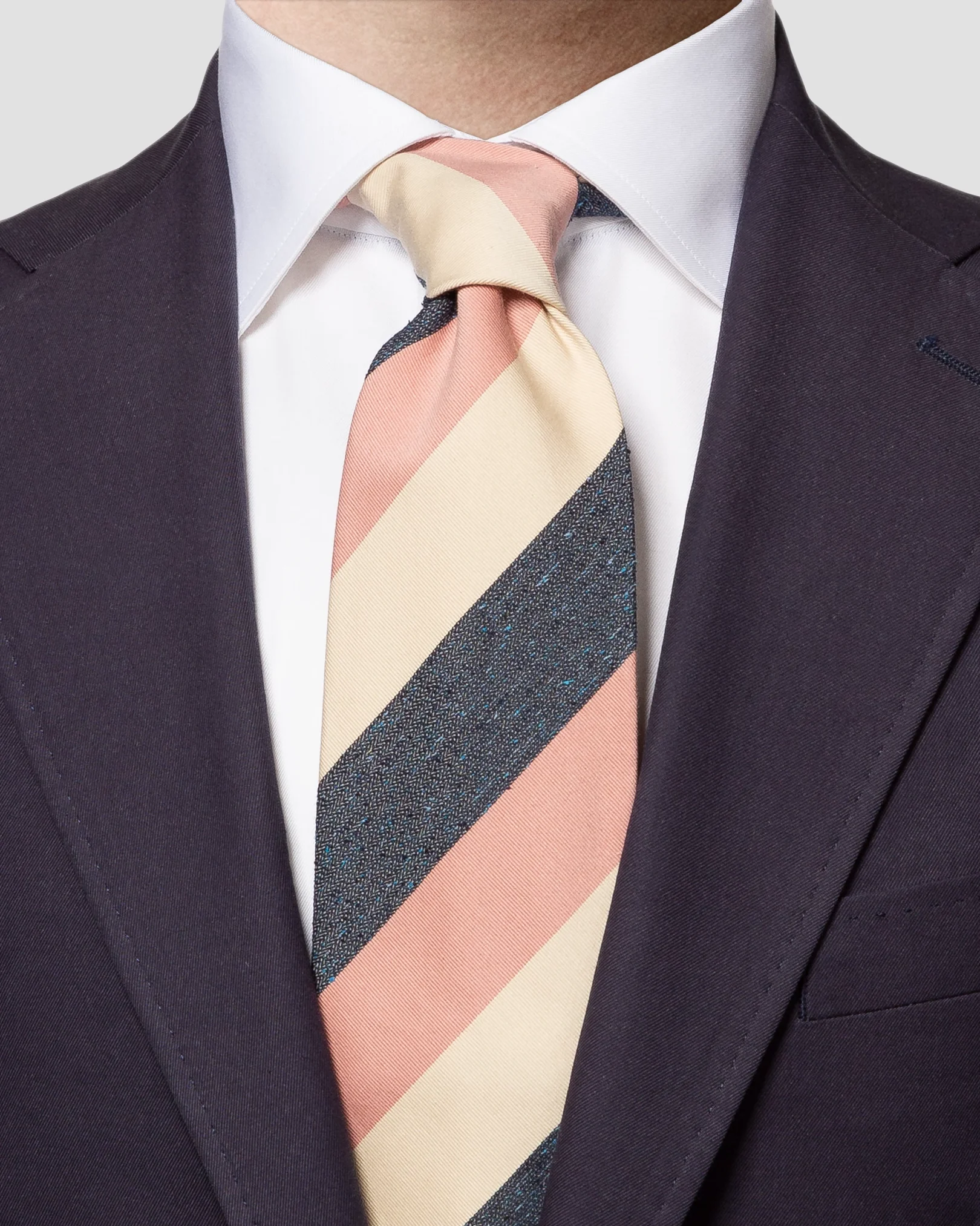 Eton - navy bue regimental stripe cotton silk tie