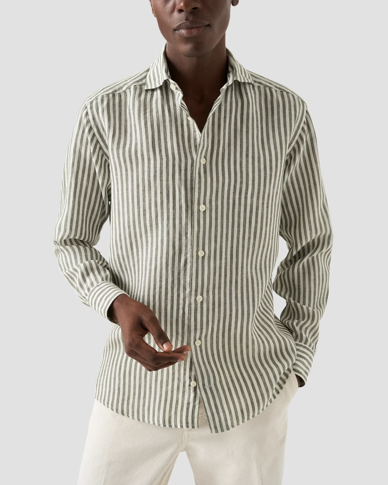 Eton - claasic mid green linen shirt