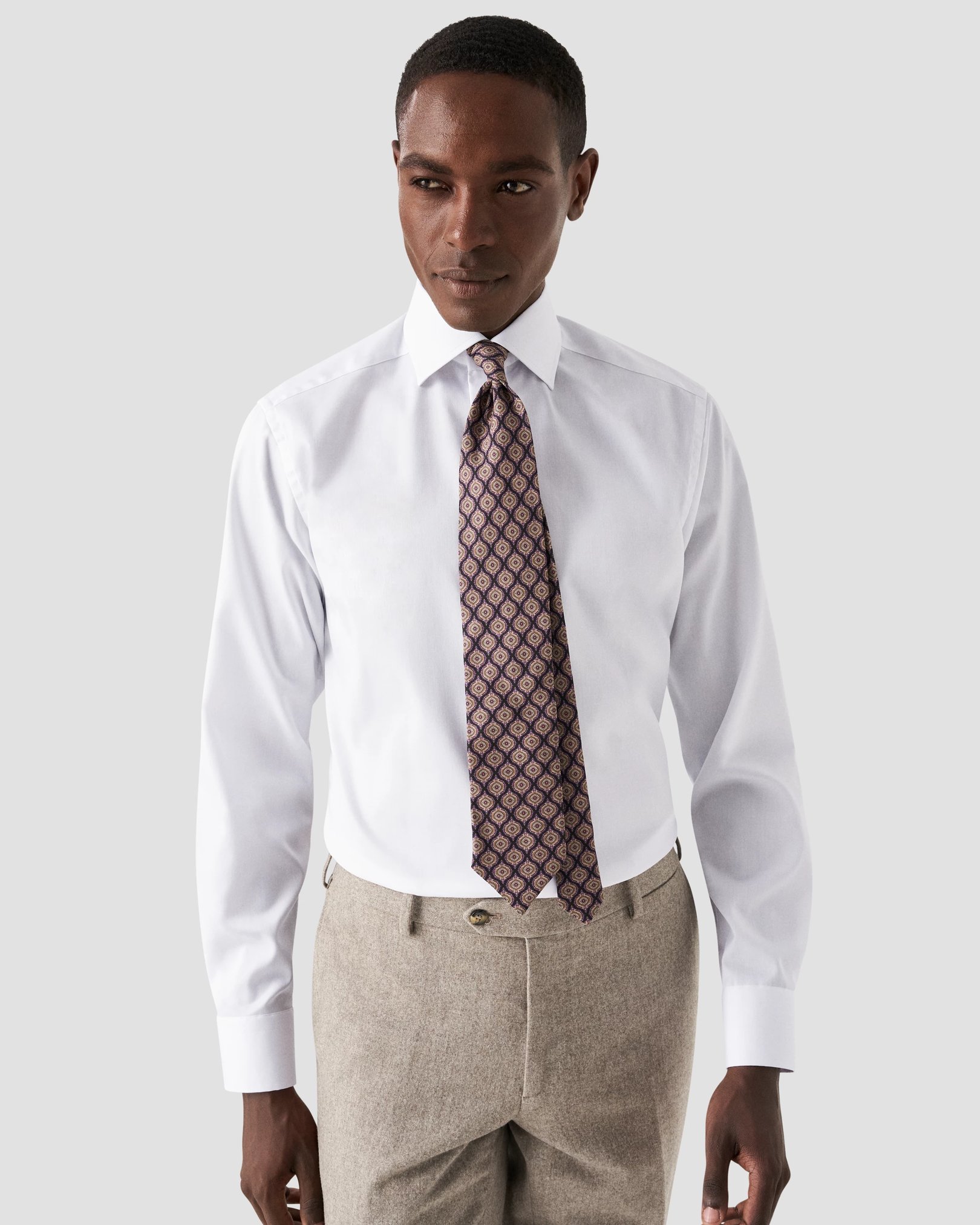 Eton - white signature twill floral contrast