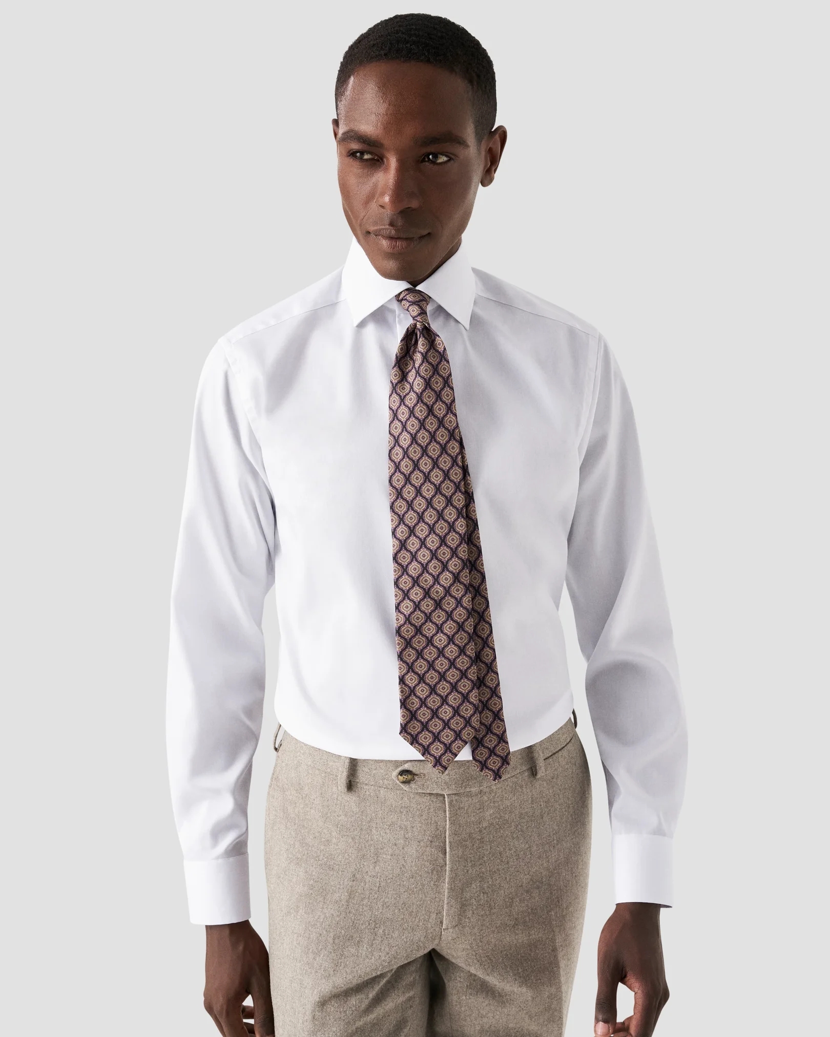 Eton - white signature twill floral contrast