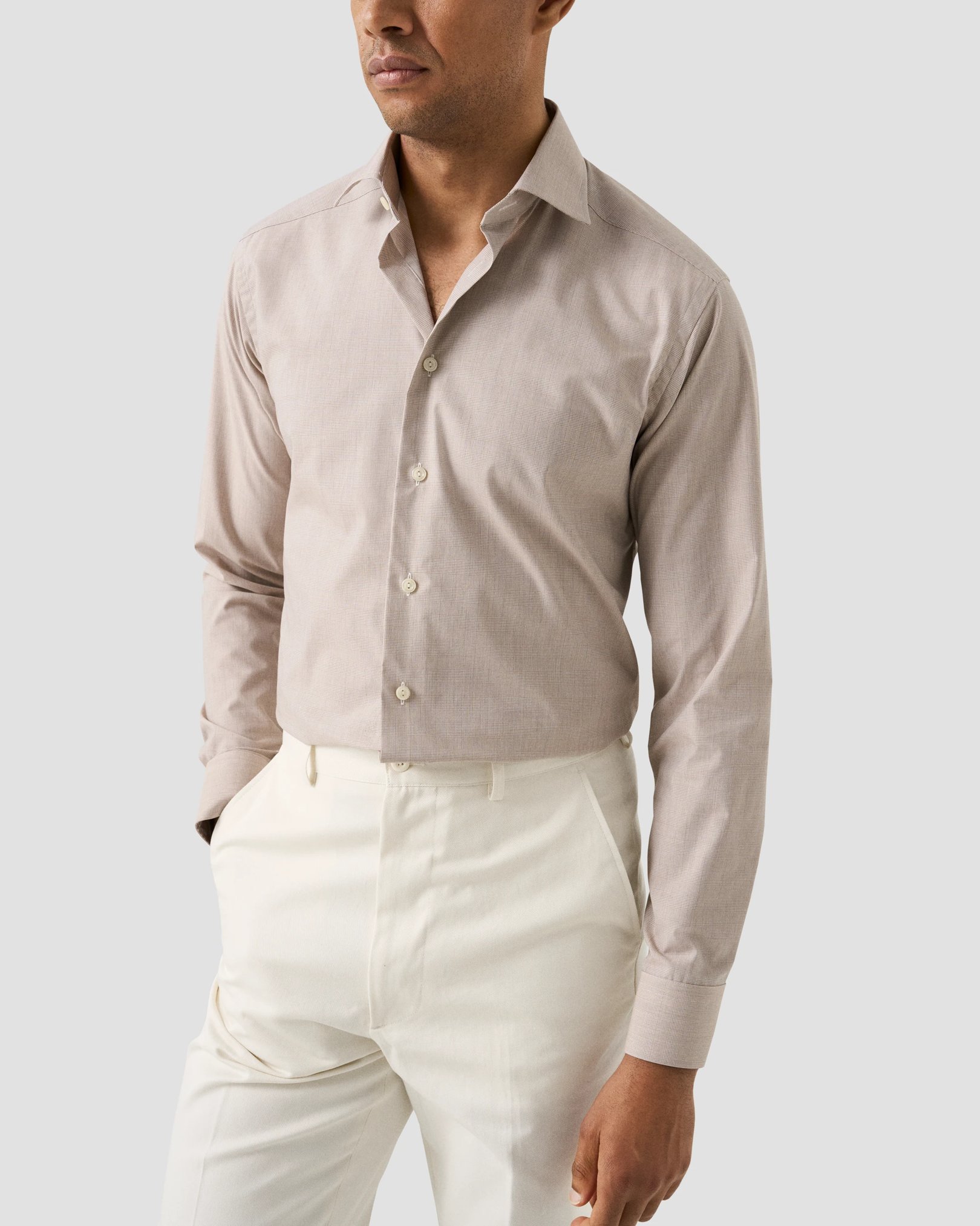 Eton - beige check fine twillshirt